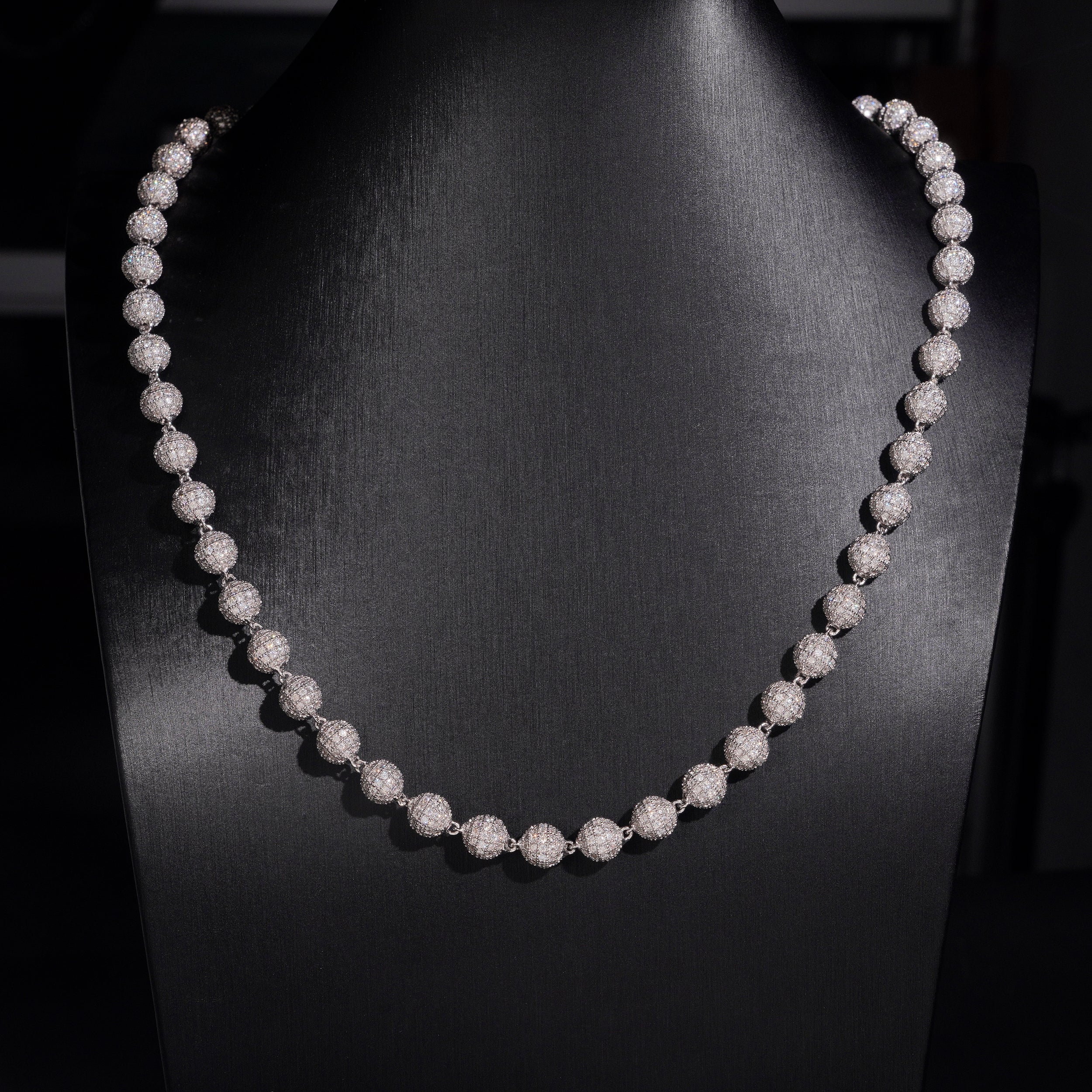 8MM Iced Out Moissanite Diamond Rosary Ball Chain Necklace