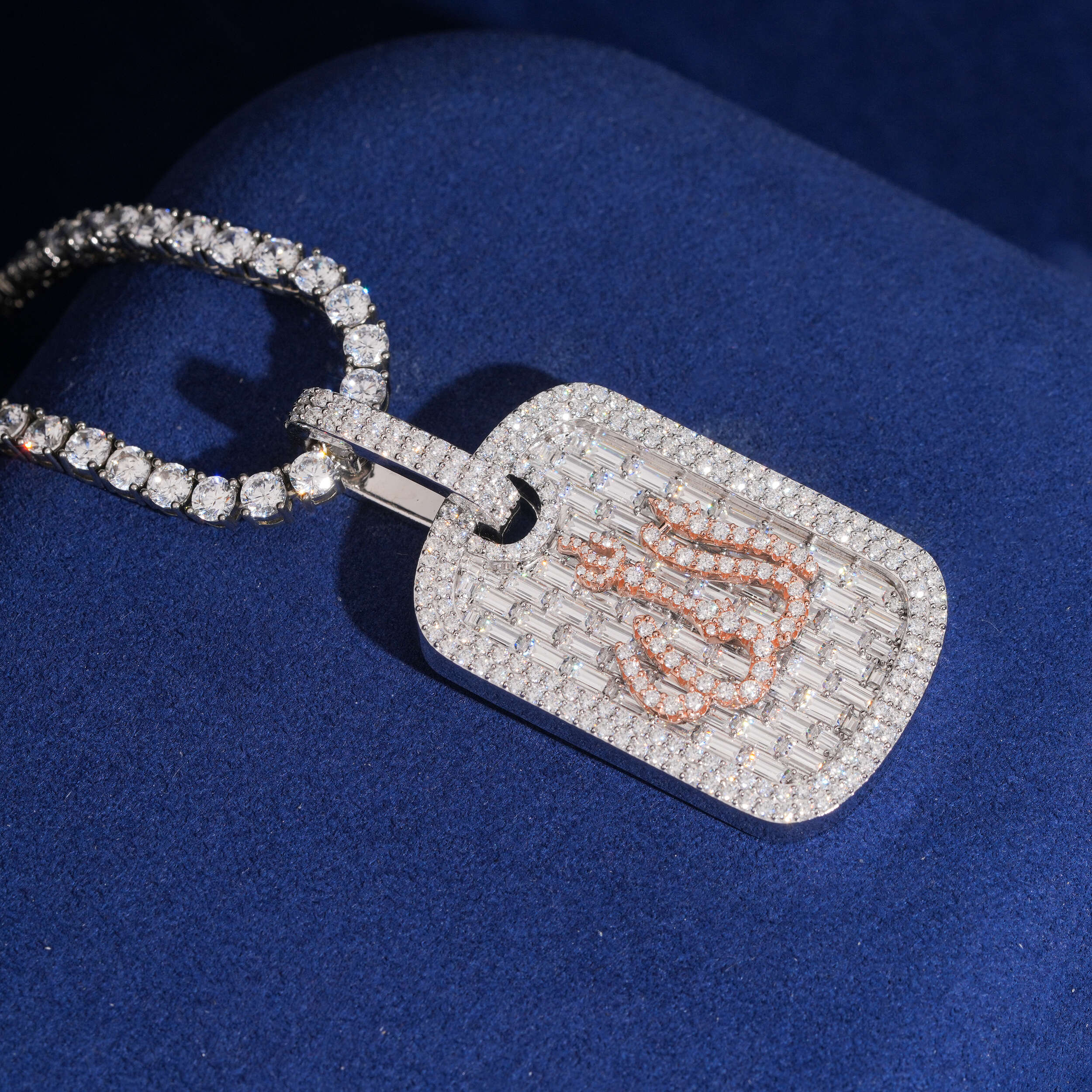 Rose Gold Two Tone Allah Symbol Dog Tag Pendant Moissanite Diamond