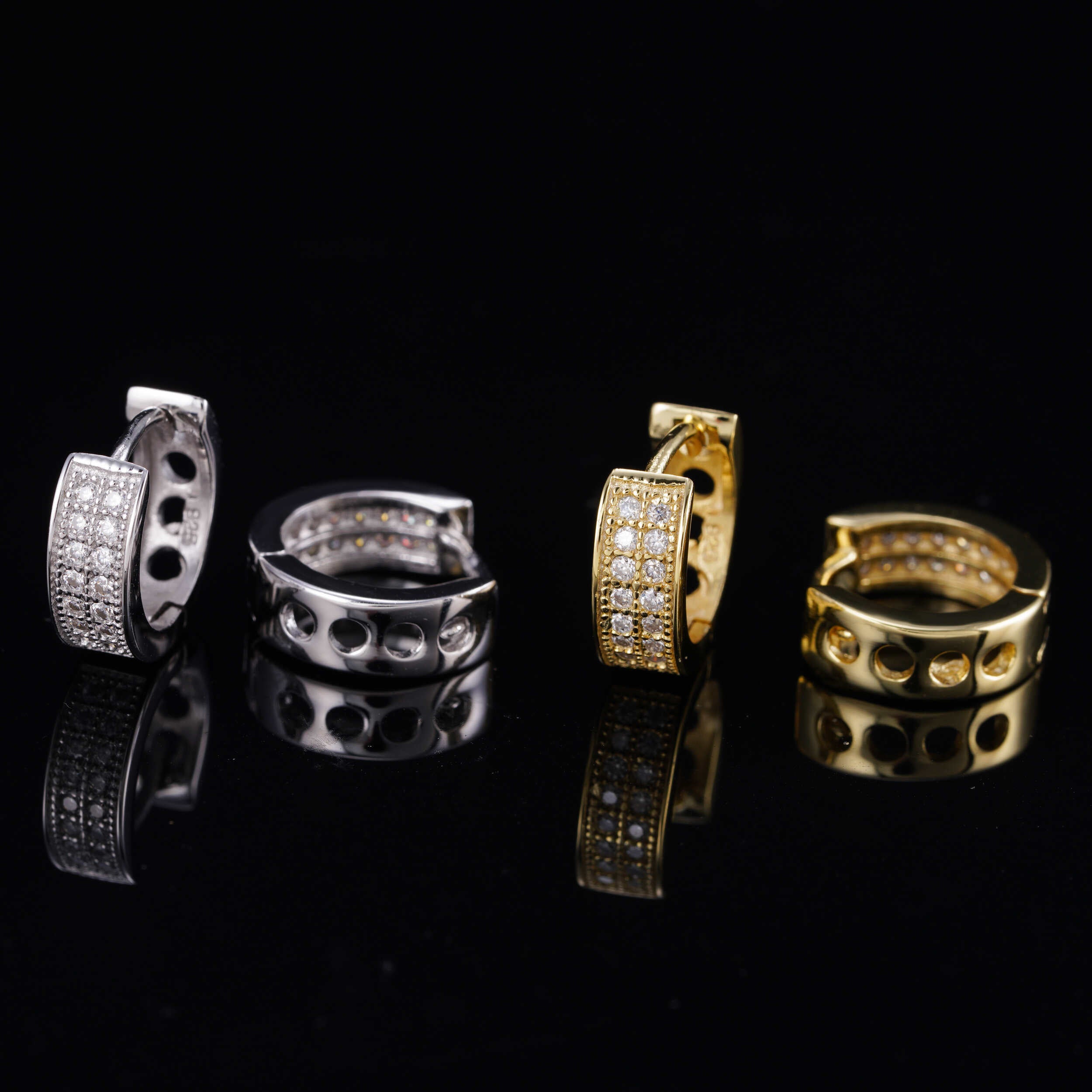 Moissanite Diamond Hoop Huggie Earrings Two Rows Iced Out Men Jewelry