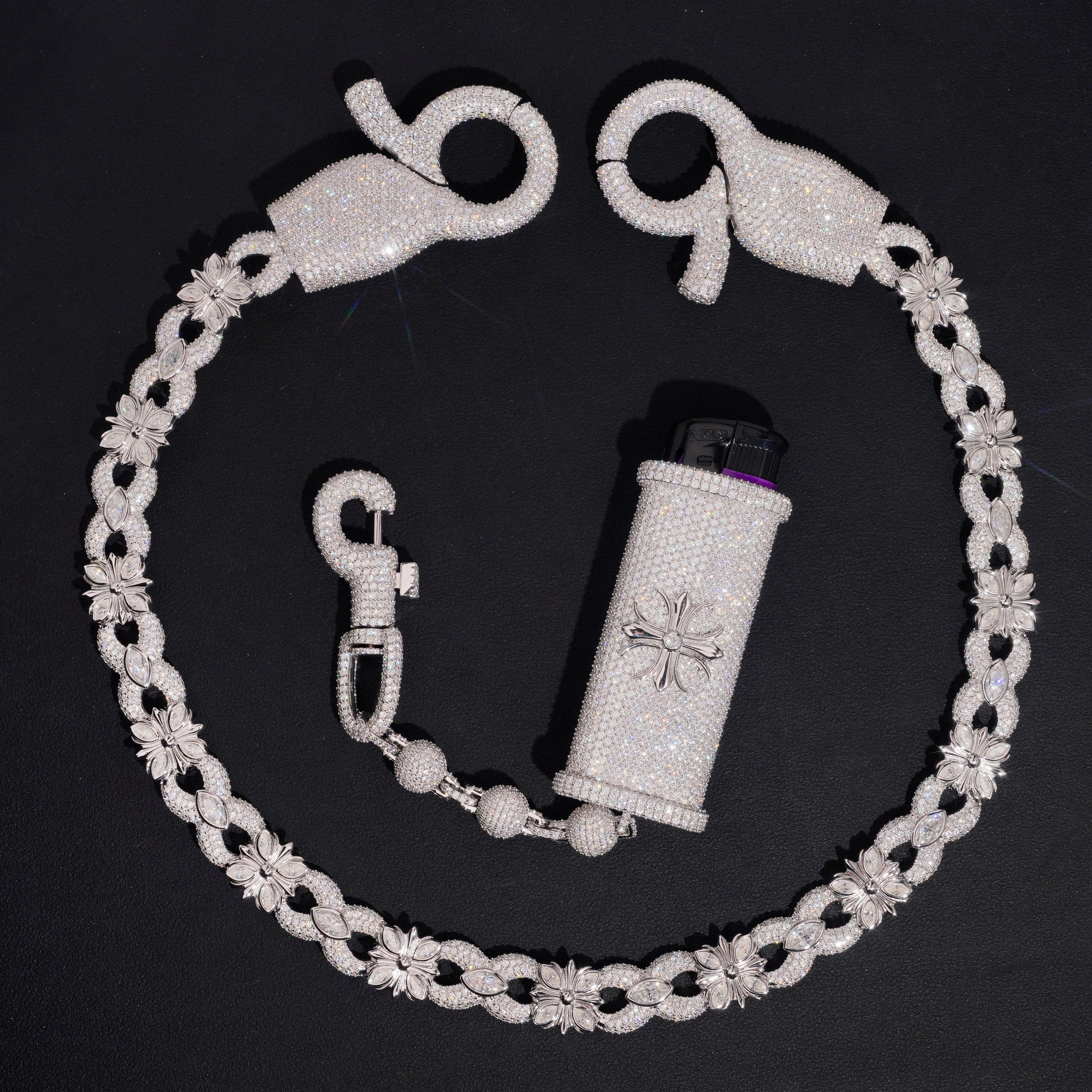925 Silver Moissanite Diamond 13MM Infinity Key Chain With Iced Lighter Case