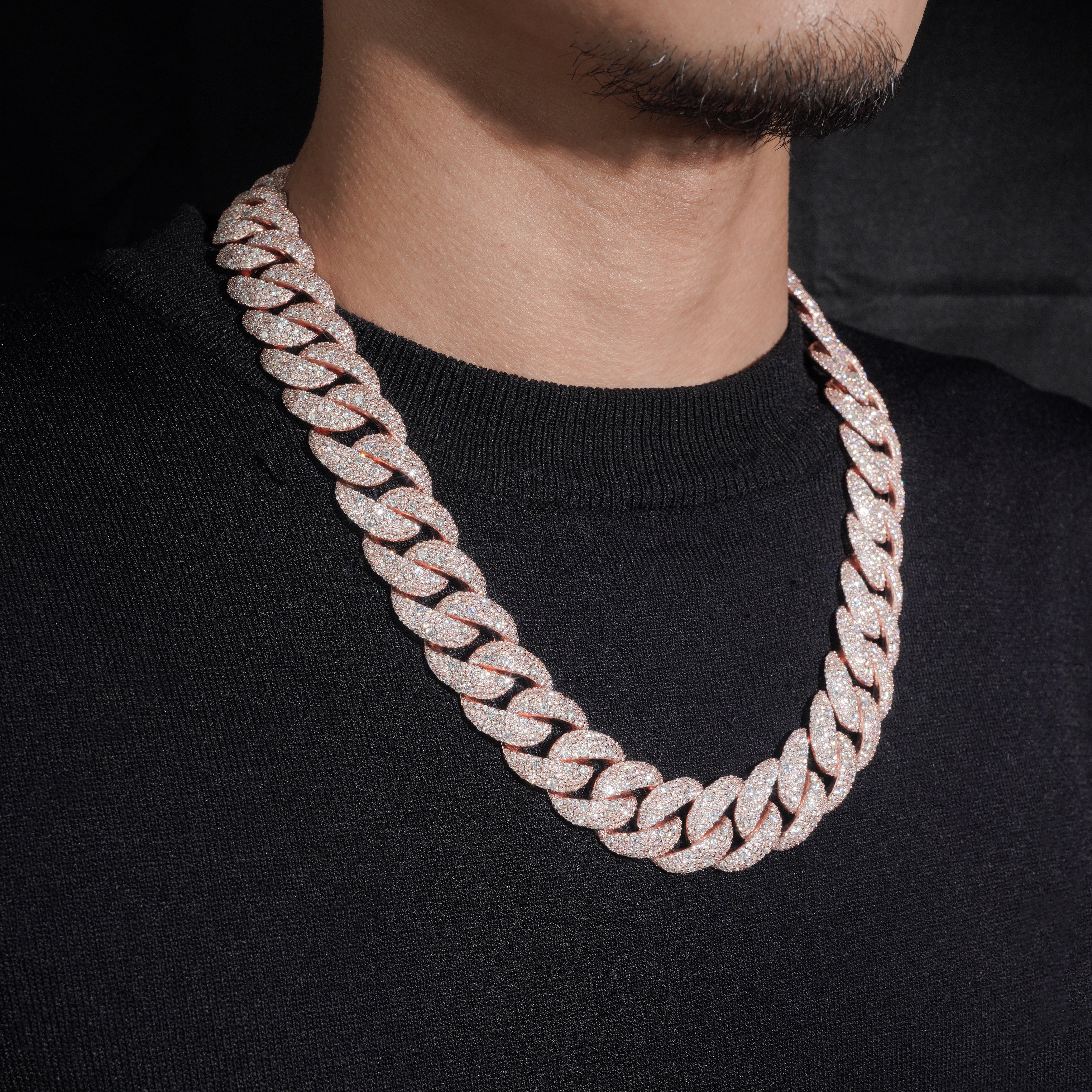 Rose Gold Moissanite Diamond 18MM Fancy Cut Cuban Link Chain