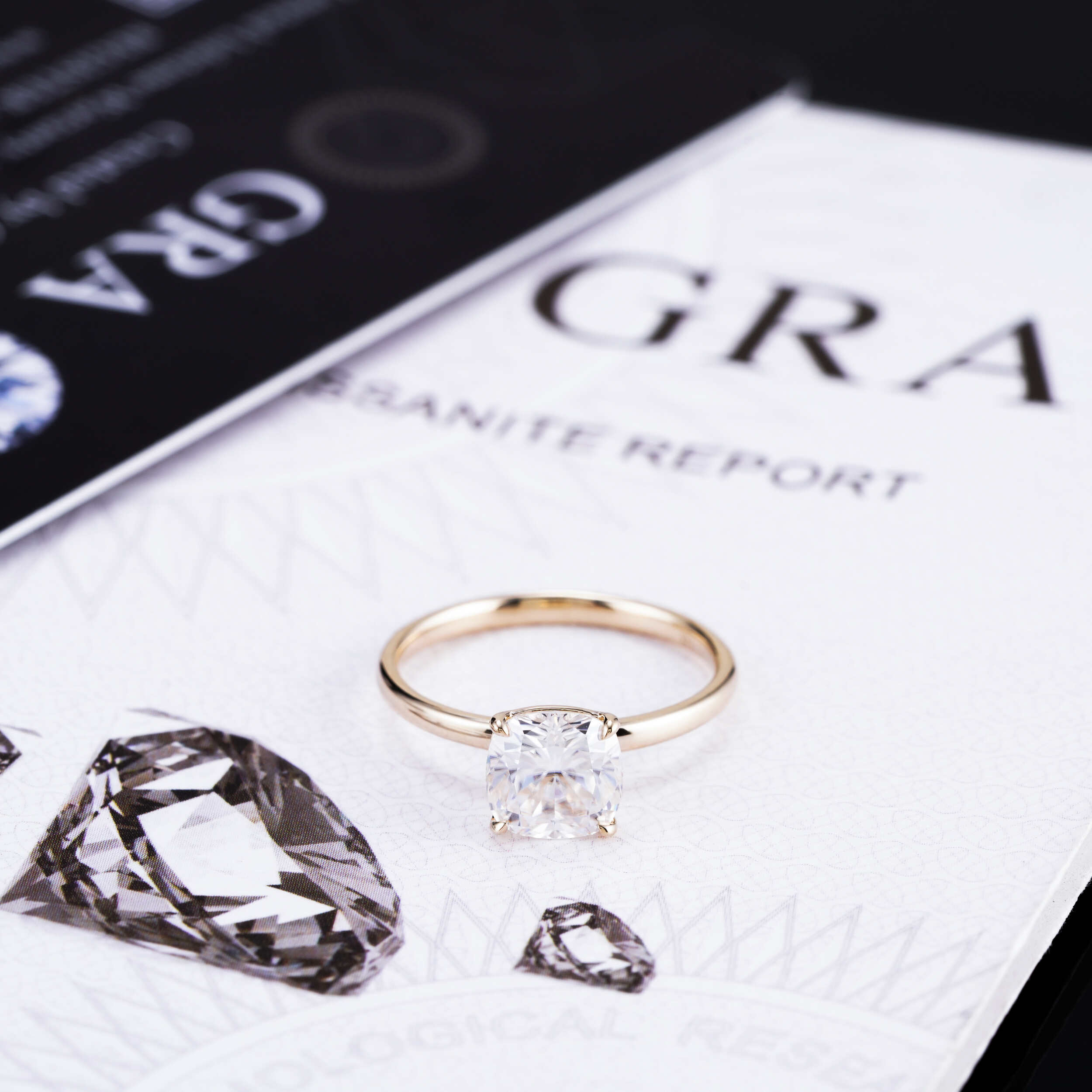 10K 14K 18K Yellow Gold Cushion Cut Solitaire Moissanite Diamond Ring Women Jewelry