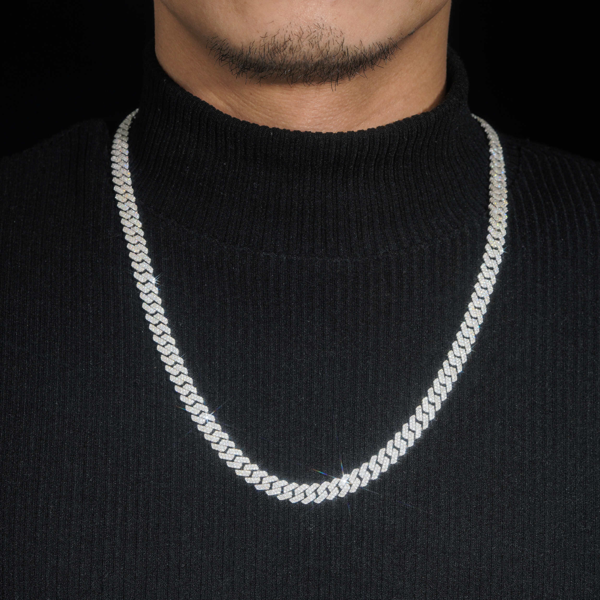 Sterling Silver 8MM Moissanite Diamond Cuban Chain Necklace