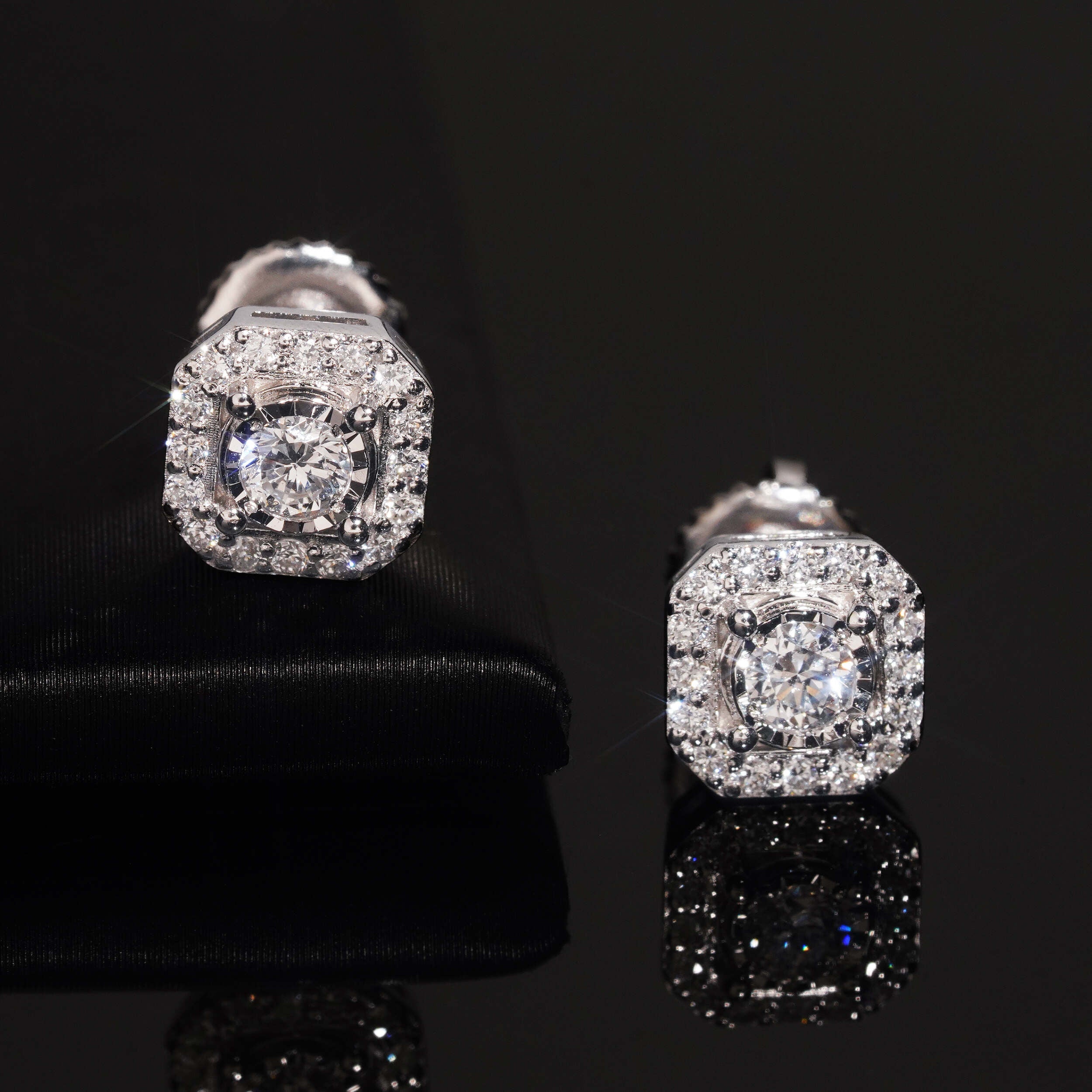 Iced Out Sterling Silver Screw Back VVS Lab Grown Diamond Stud Earrings