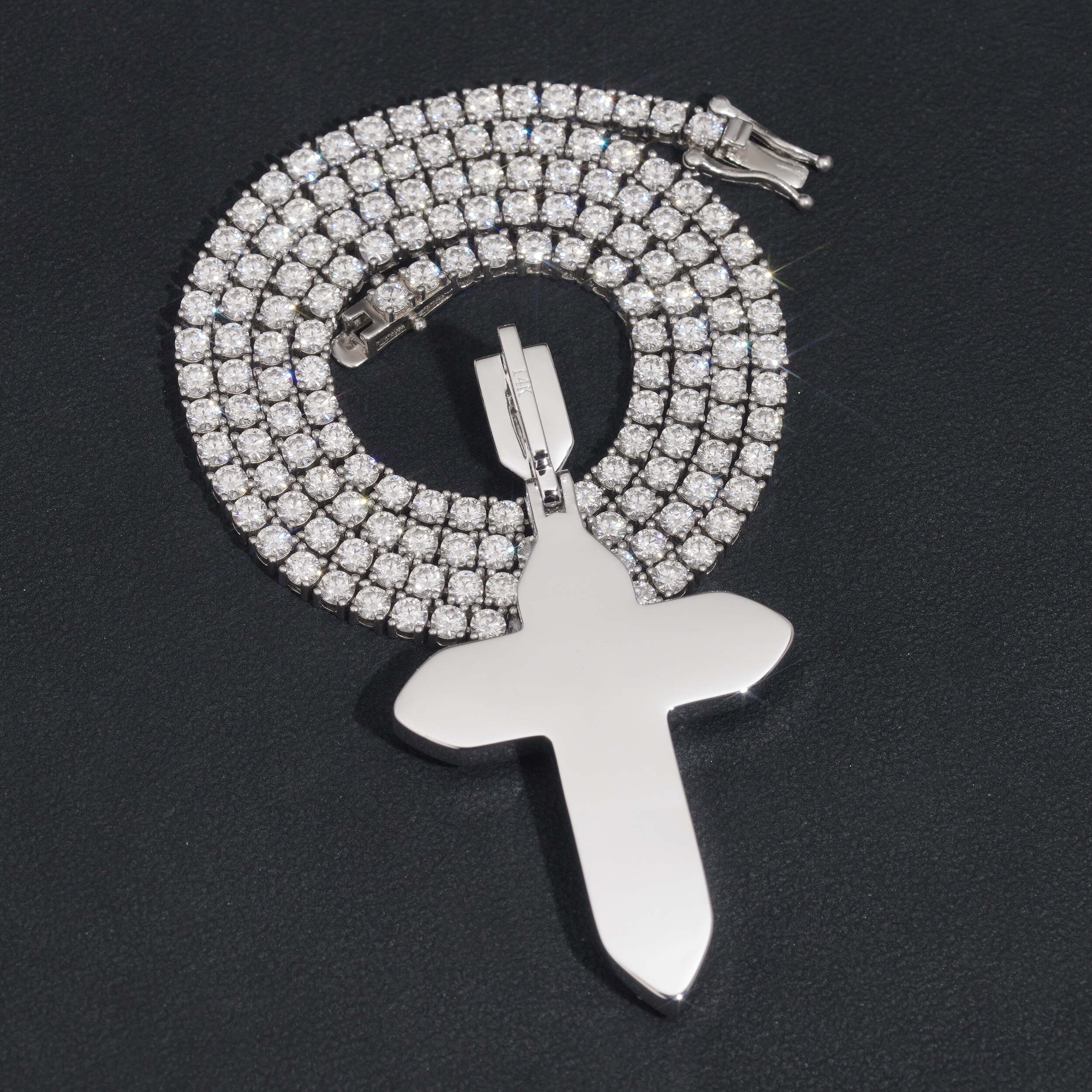 Solid Silver Jesu Cross Moissanite Pendant Match 4MM Tennis Chain