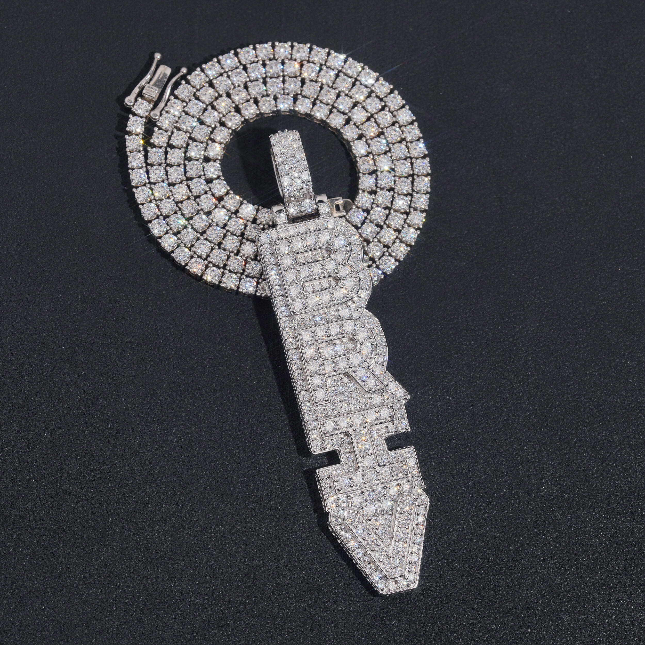 Letter Initial Jewelry Iced Out Vertical Name Pendant