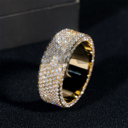 Iced Out Flower Setting 10K Solid Gold VS Diamond Eternity Ring For Men