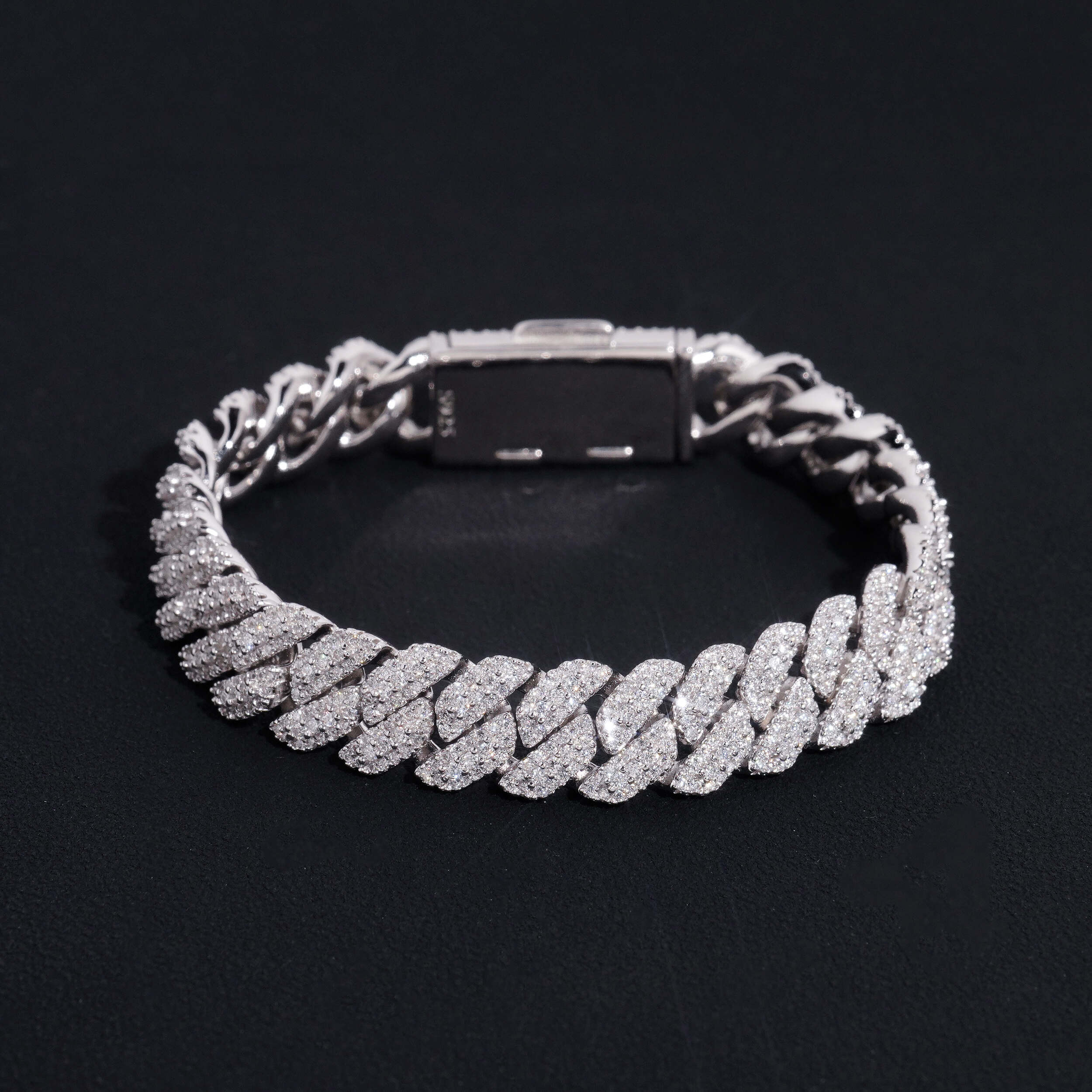 10MM Three Rows Sterling Silver Lab Grown Dimond Cuban Link Bracelet
