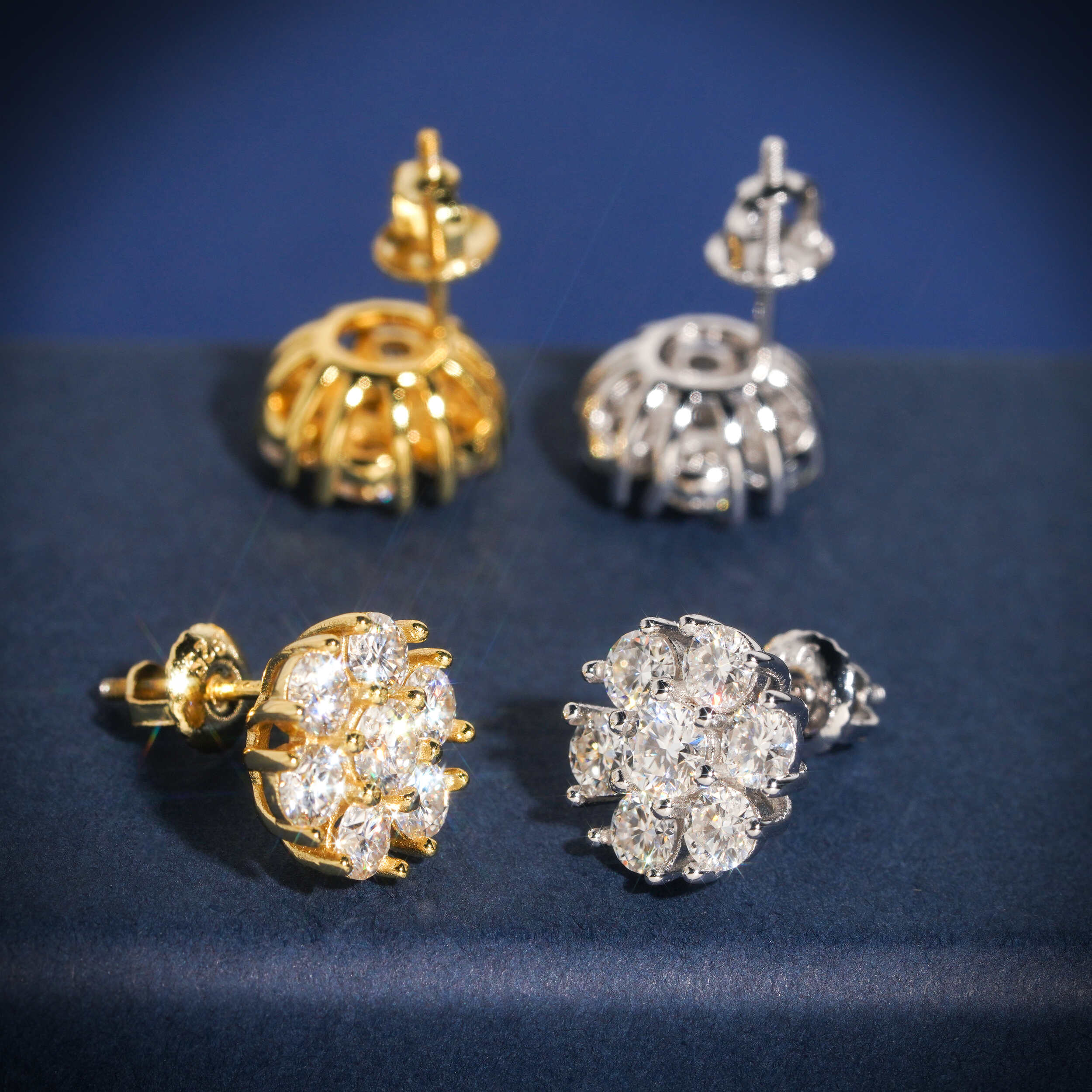 Solid Silver 12MM VVS Moissanite Studs Cluster For Men Pass Diamond Tester