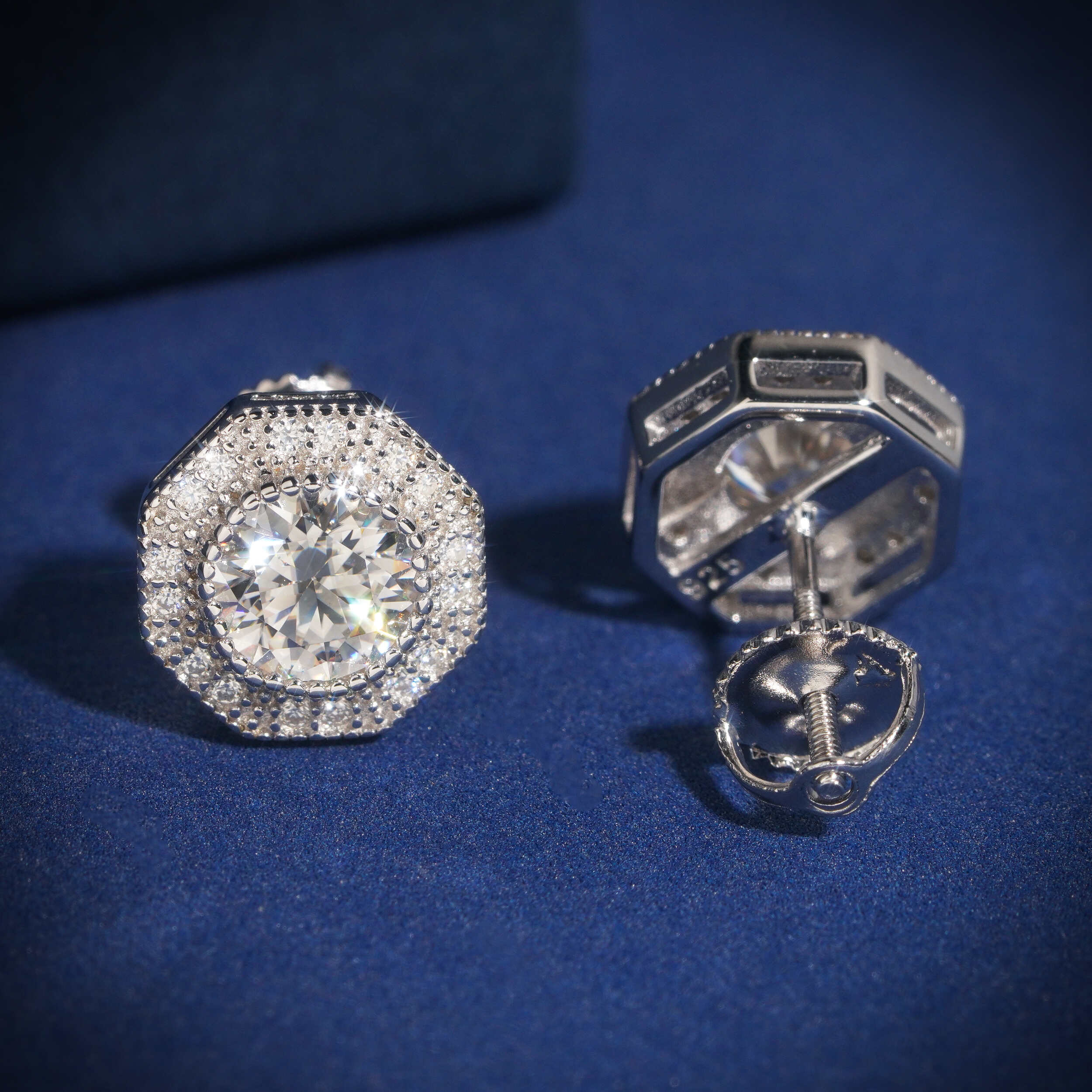 Moissanite Diamond Stud Earrings Screw Back GRA Report 925 Silver