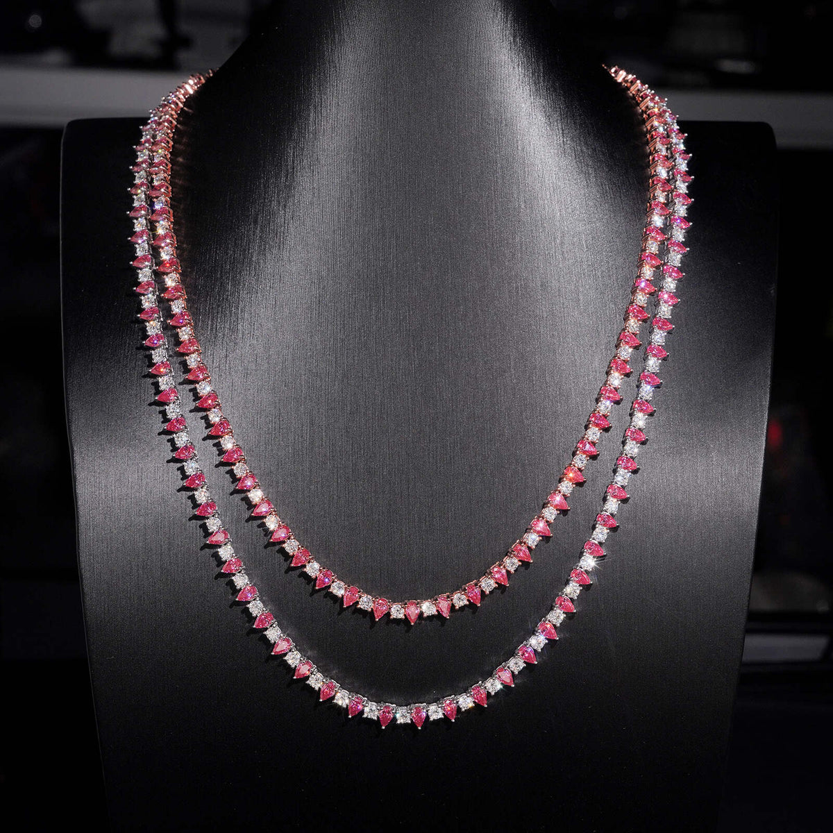 White Mix Pink Moissanite Tennis Chain Necklace
