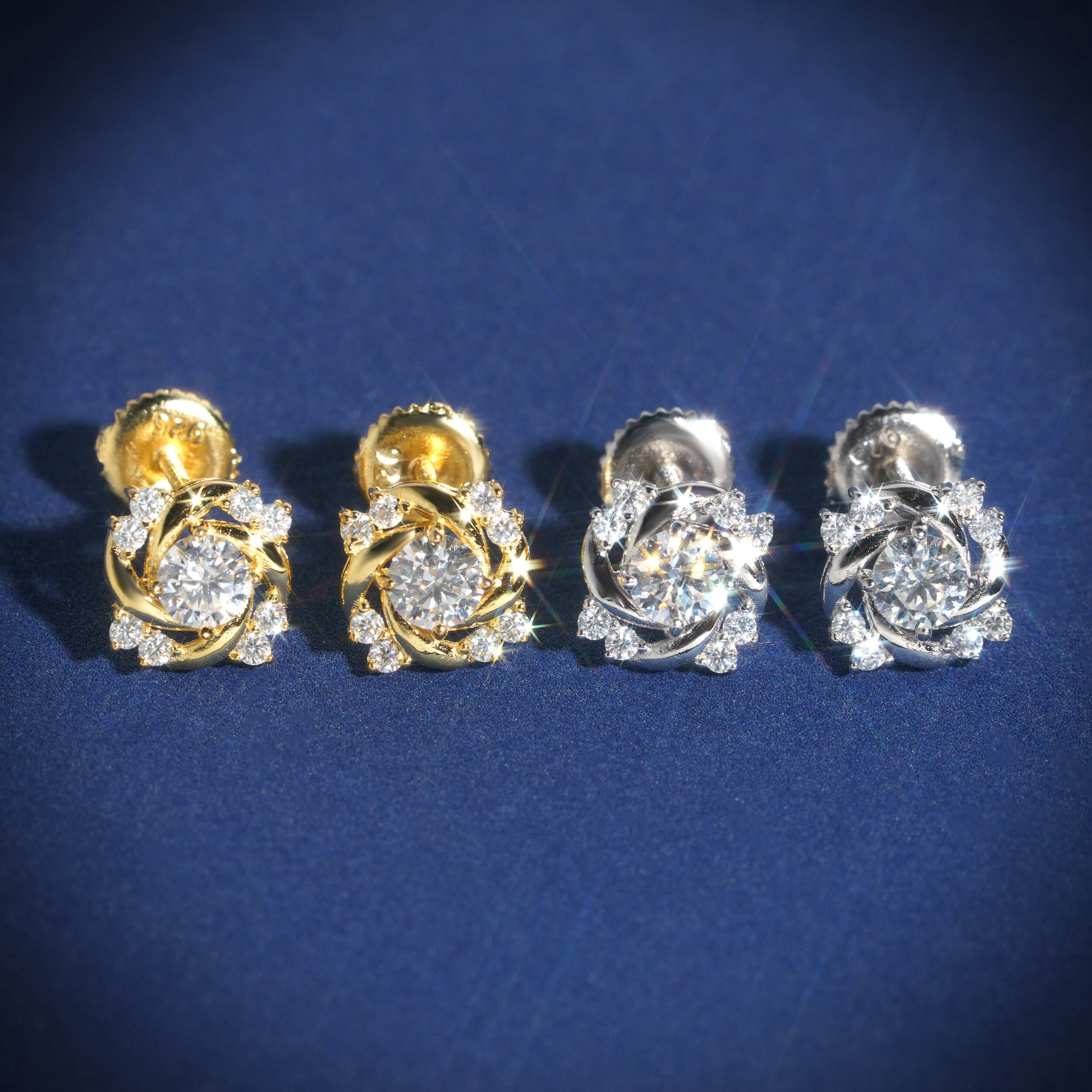 Flower Shaped VVS Moissanite Stud Earrings Screw Back 925 Sterling Silver