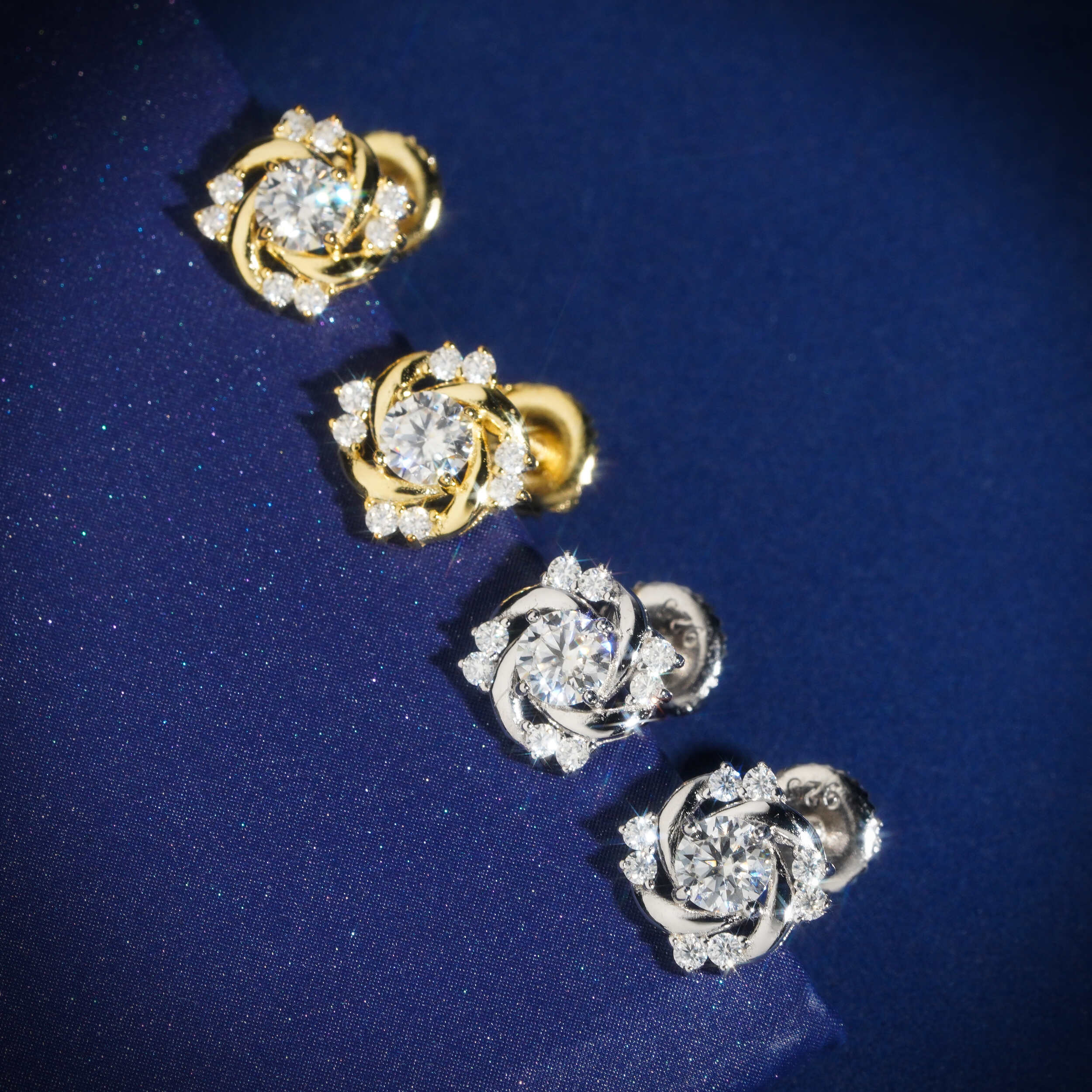 Flower Shaped VVS Moissanite Stud Earrings Screw Back 925 Sterling Silver