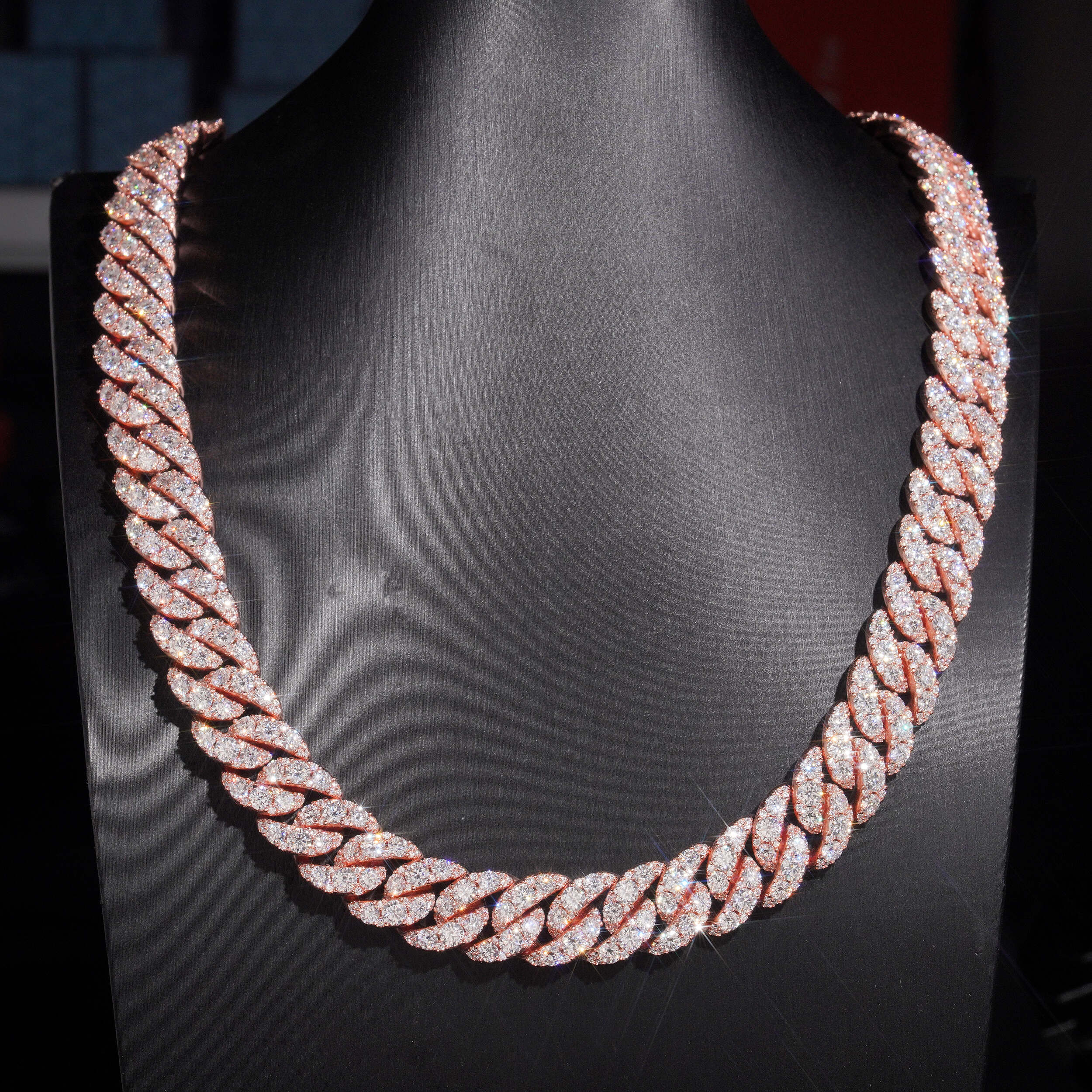 15MM Big Carat Cuban Chain Link Moissanite Diamond Necklace