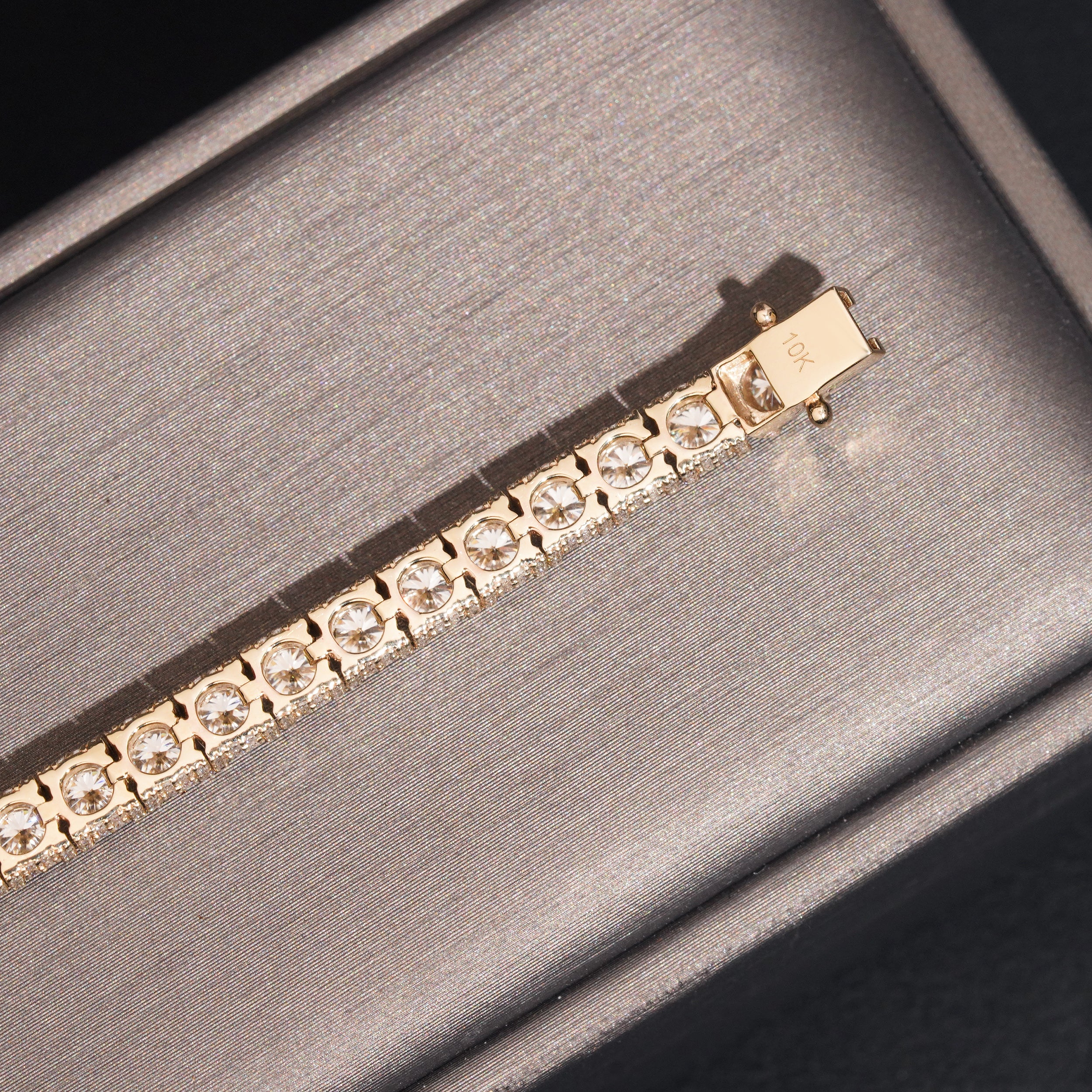 10K Yellow Gold Side Iced VVS Moissanite Diamond 4MM Tennis Bracelet