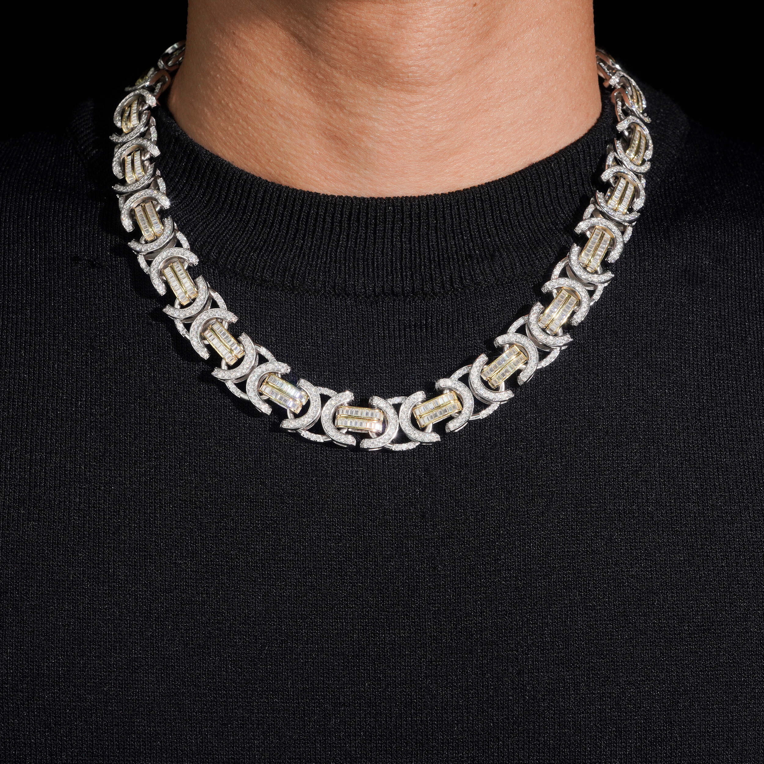 15MM Yellow Gold Two Tone Infinity Link Chain Necklace Moissanite