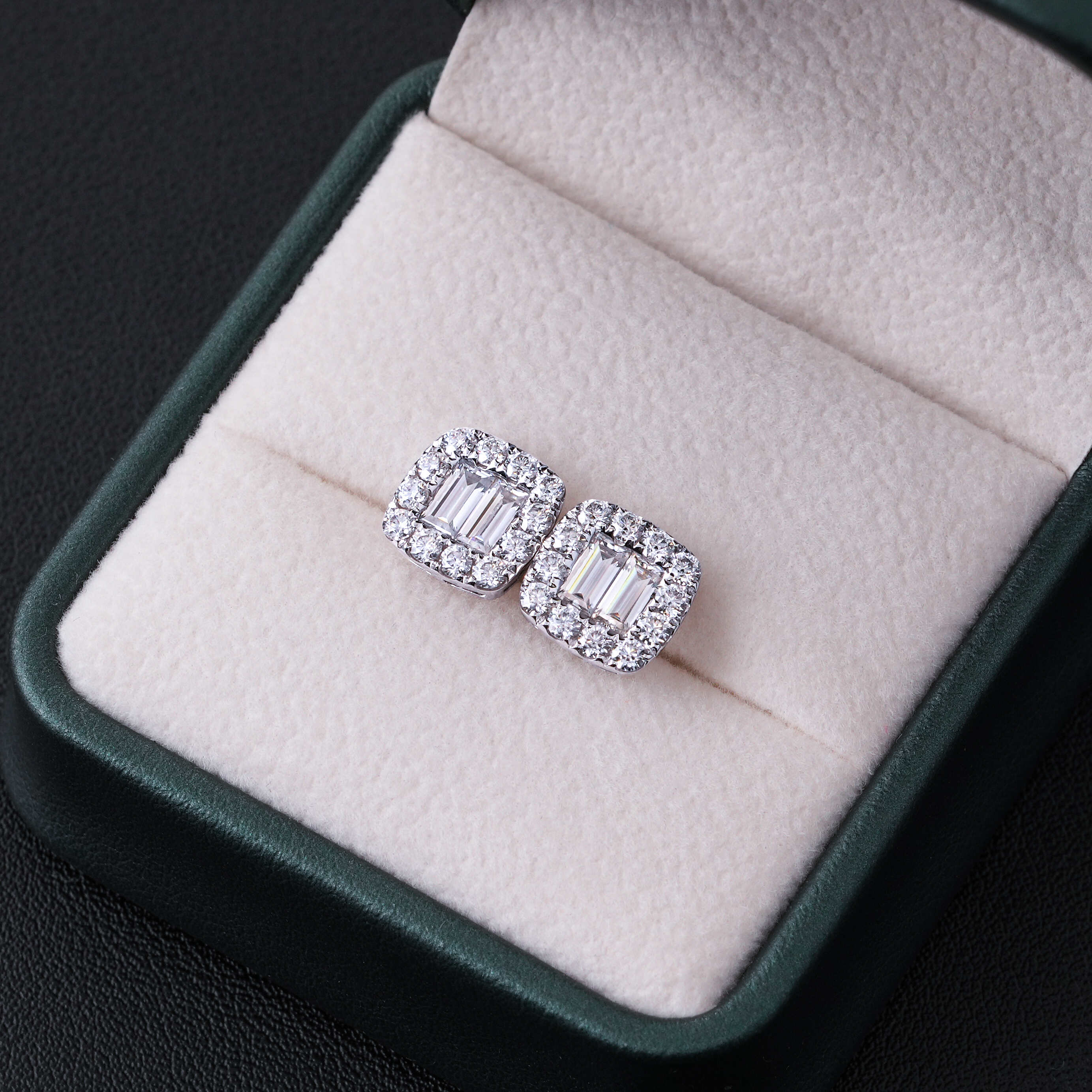 Classic Design Square Shape Baguette VVS Moissanite Diamond Studs For Men and Women