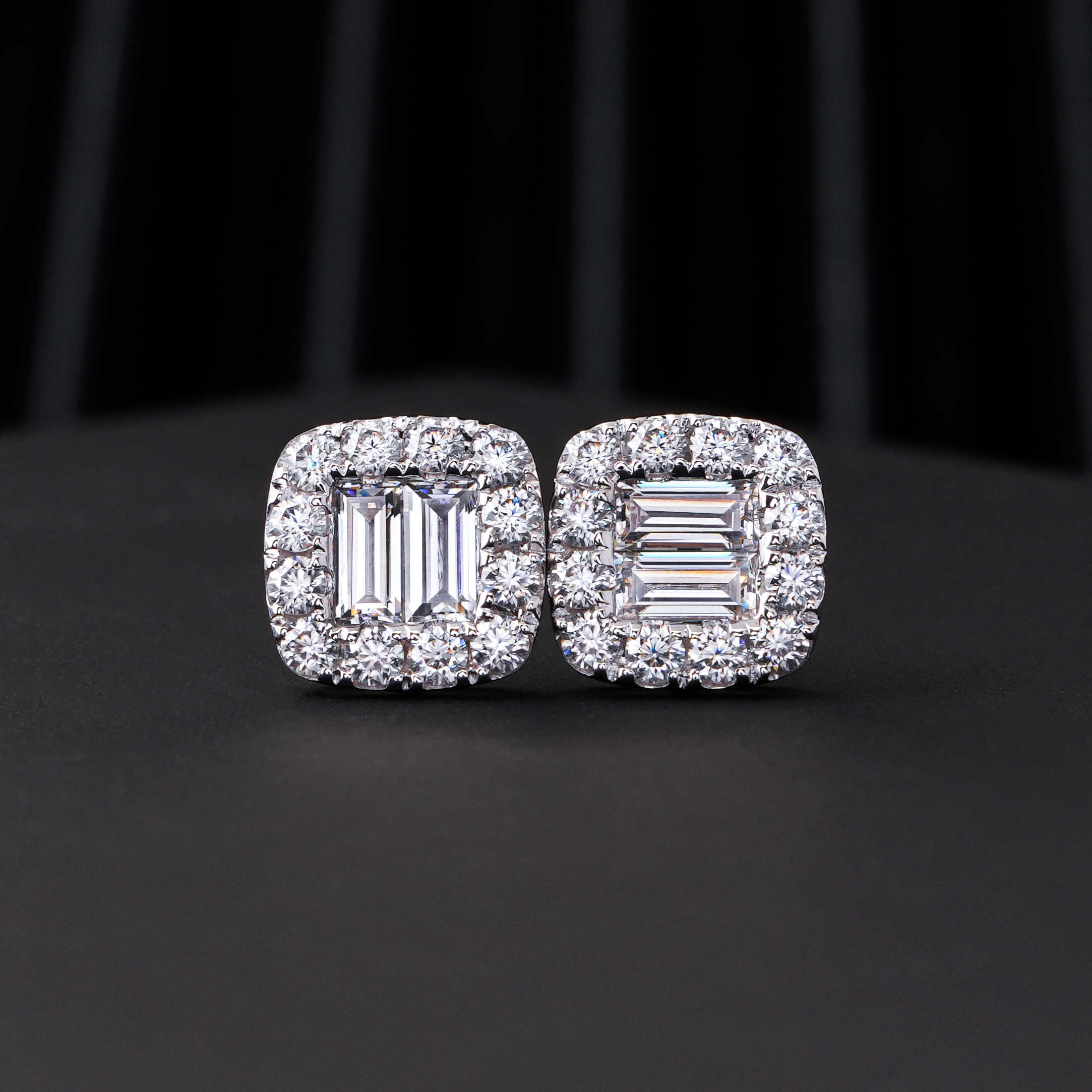 Classic Design Square Shape Baguette VVS Moissanite Diamond Studs For Men and Women