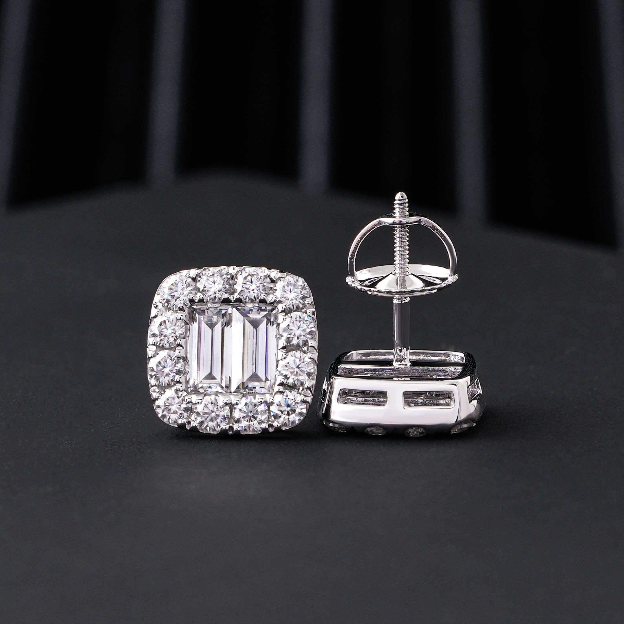 Classic Design Square Shape Baguette VVS Moissanite Diamond Studs For Men and Women