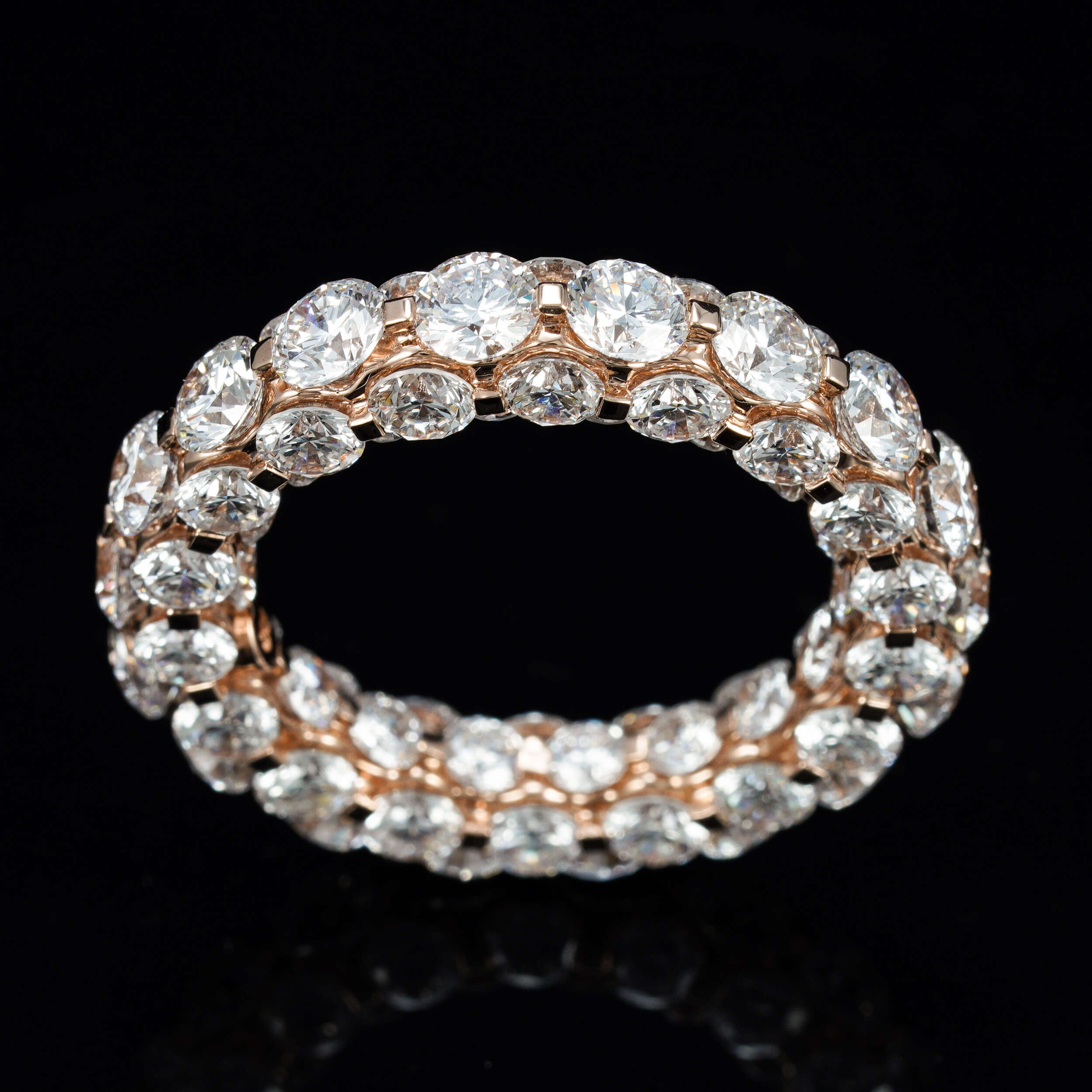 10K Rose Gold VVS 1 Lab Grown Diamond 360 Fully Iced Eternity Ring Band For Men