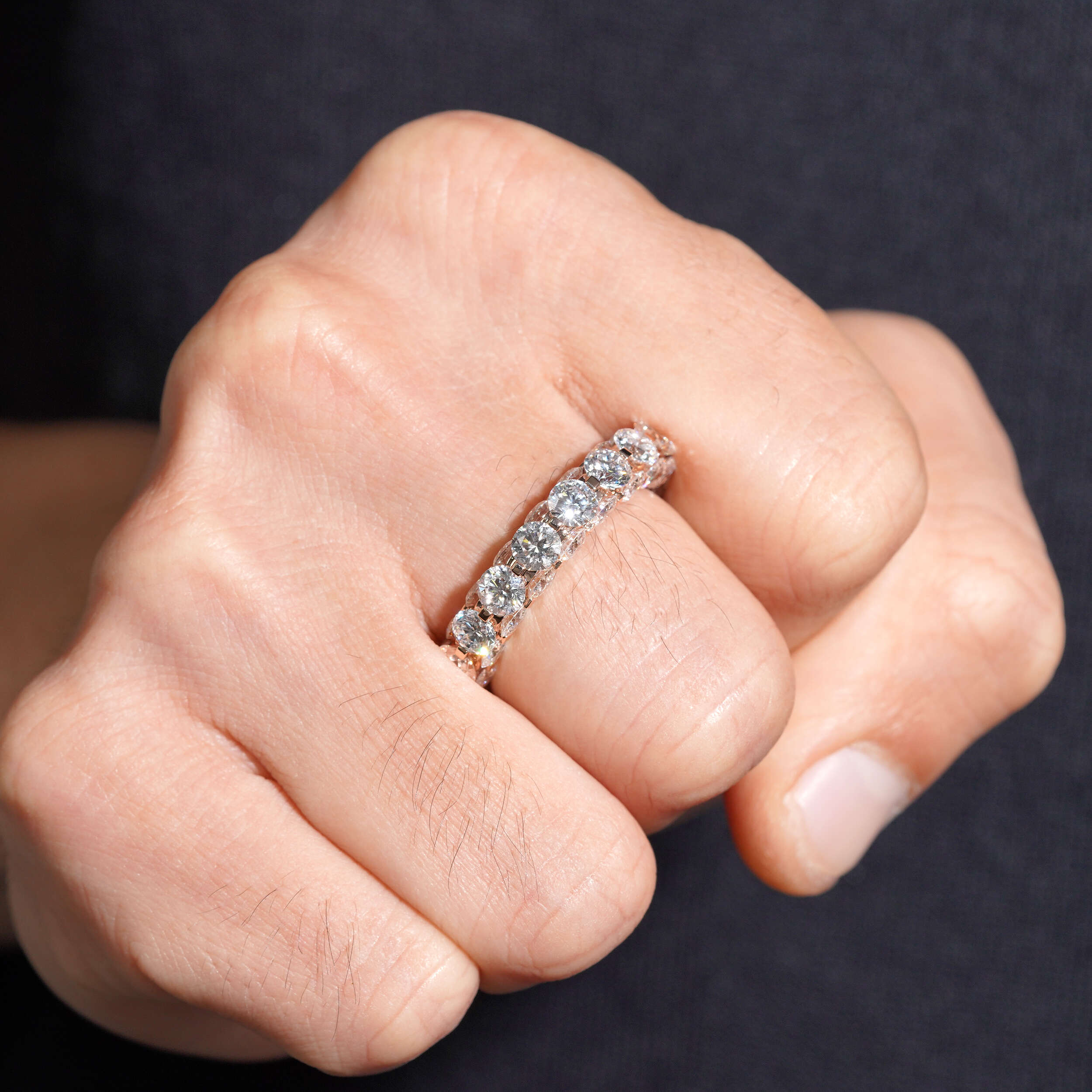 10K Rose Gold VVS 1 Lab Grown Diamond 360 Fully Iced Eternity Ring Band For Men