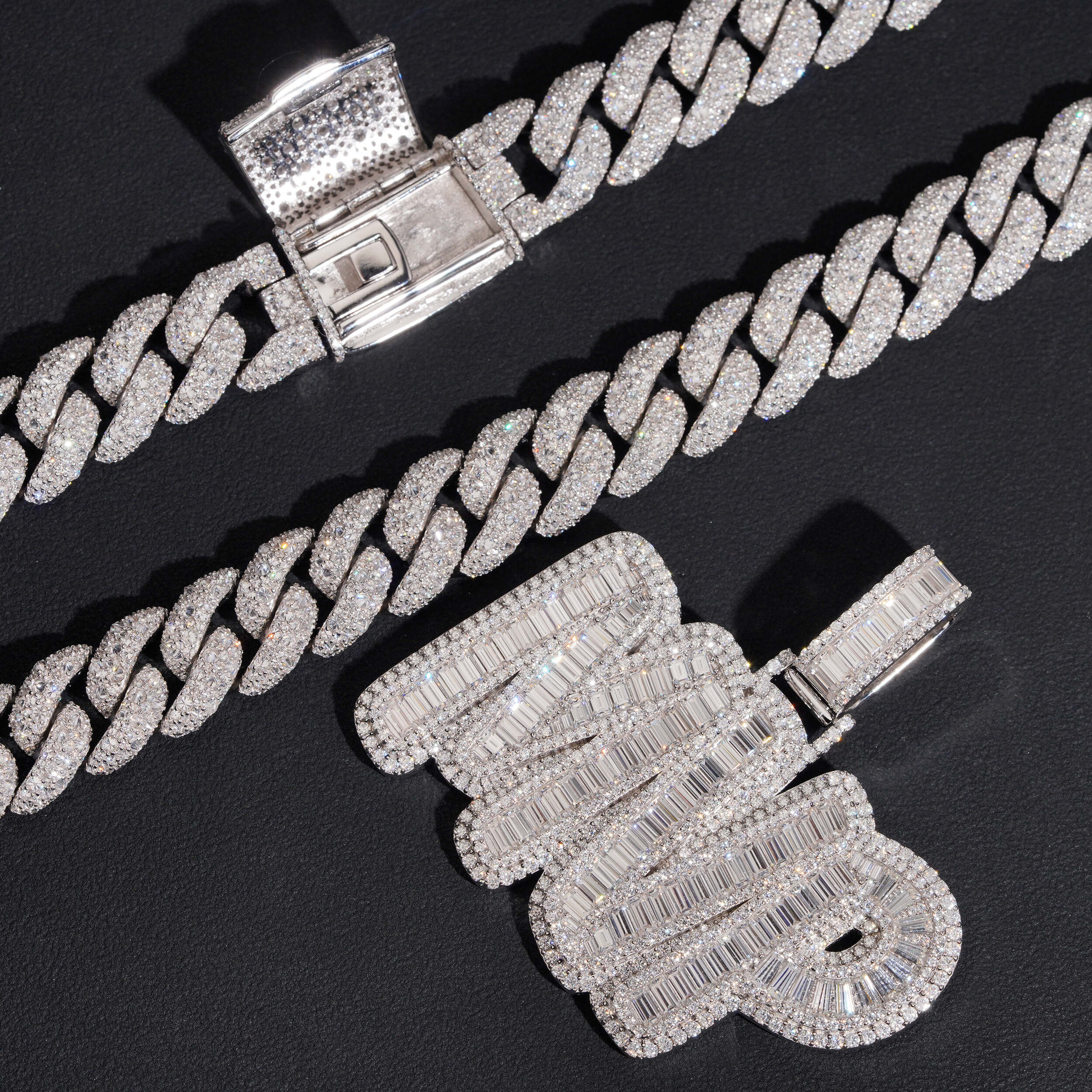 Custom Name Pendant MVP Moissanite Diamond Baguette Cut Design