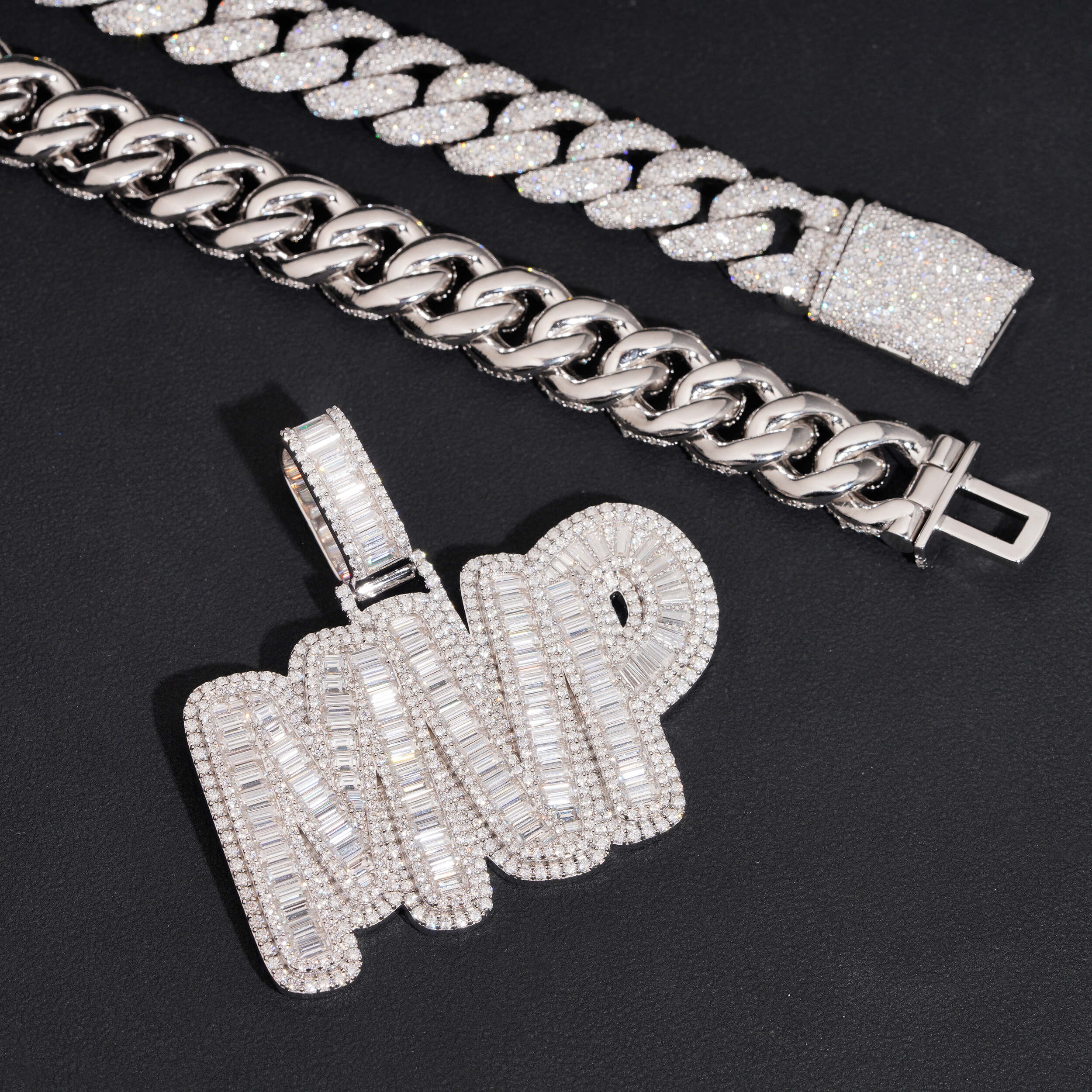 Custom Name Pendant MVP Moissanite Diamond Baguette Cut Design