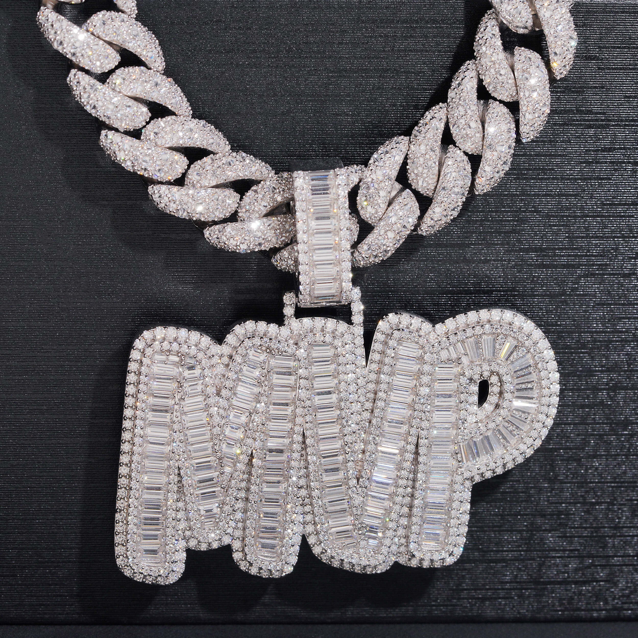 Custom Name Pendant MVP Moissanite Diamond Baguette Cut Design