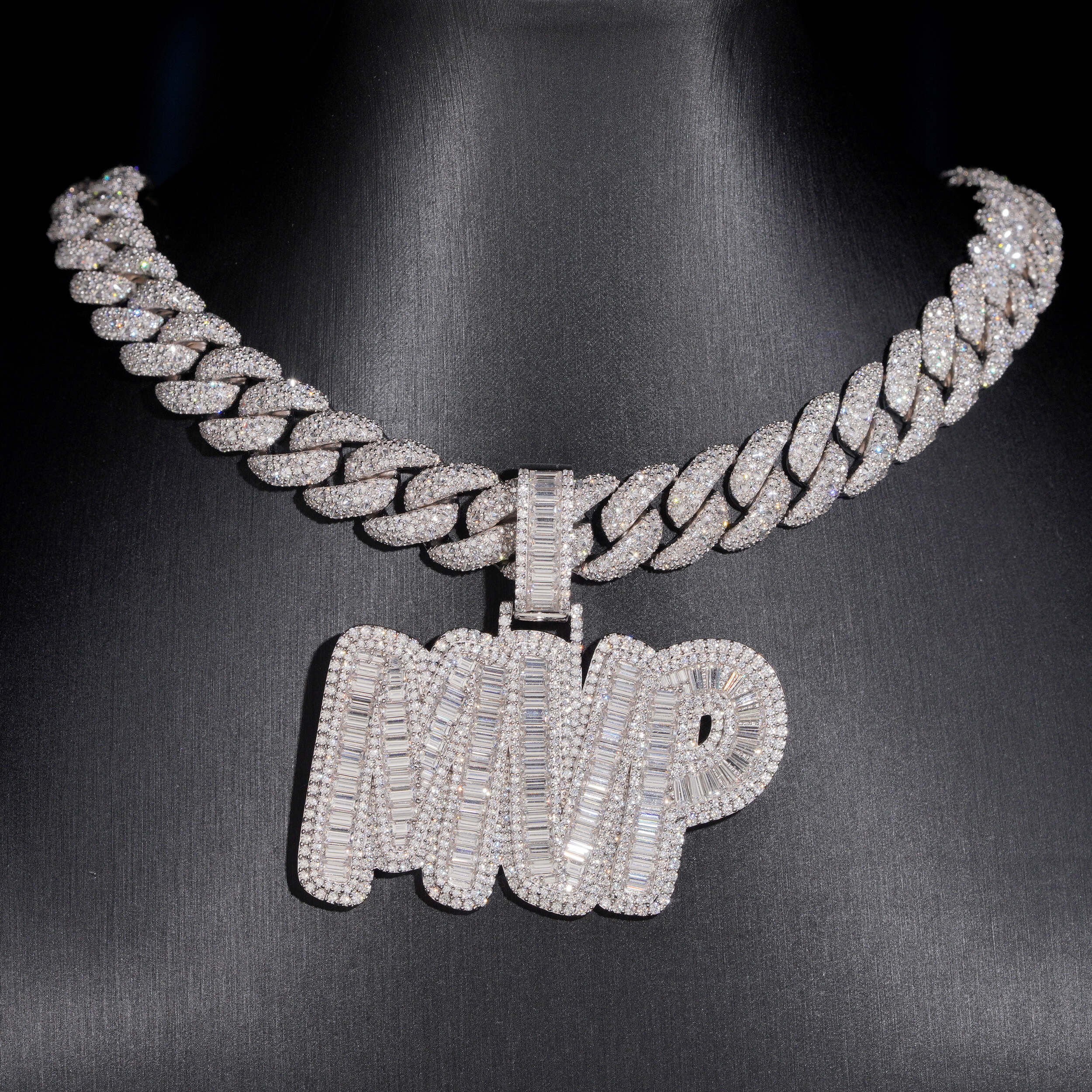 Custom Name Pendant MVP Moissanite Diamond Baguette Cut Design