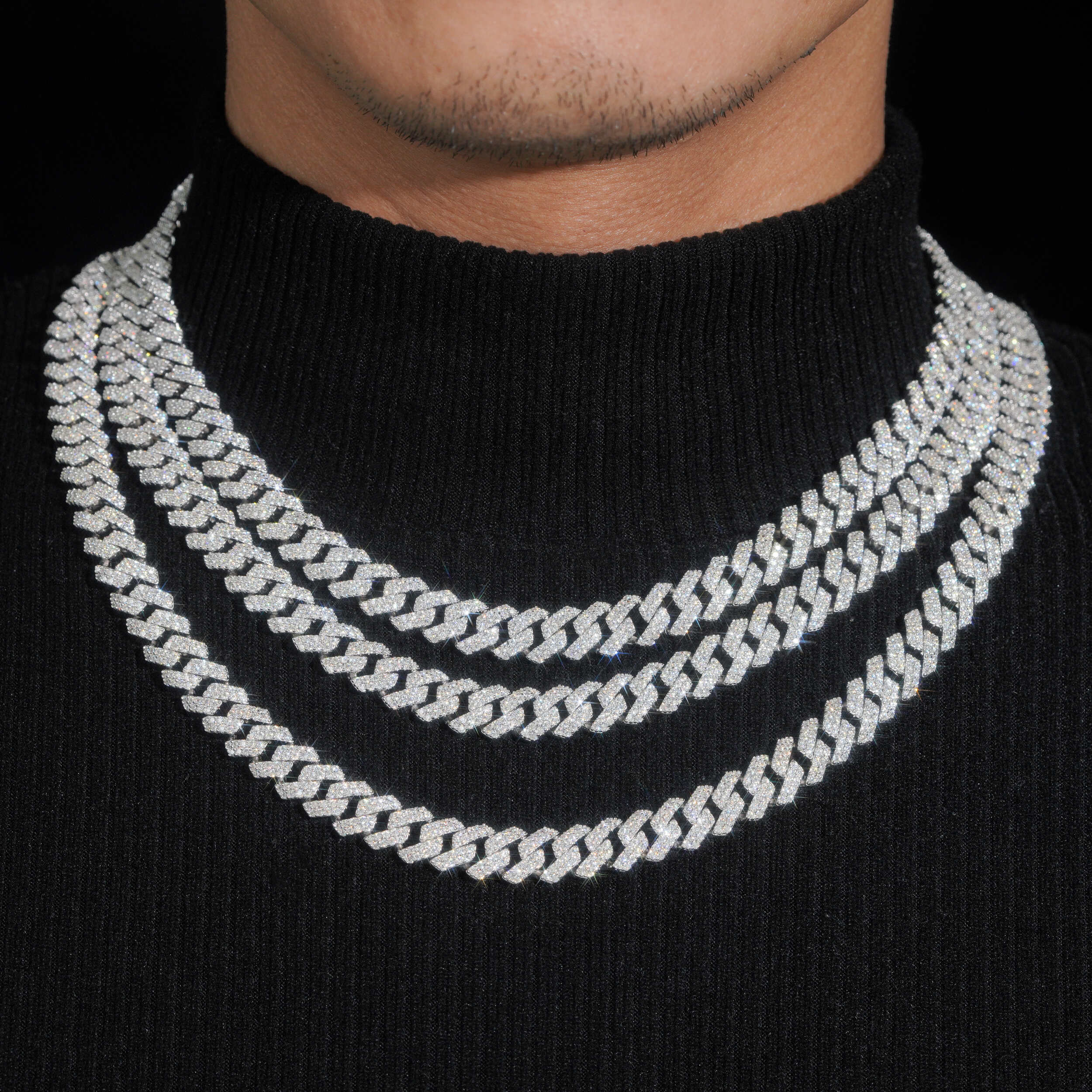 Iced Out Sterling Silver VVS Lab Grown Diamond Cuban Chain Necklace 10MM