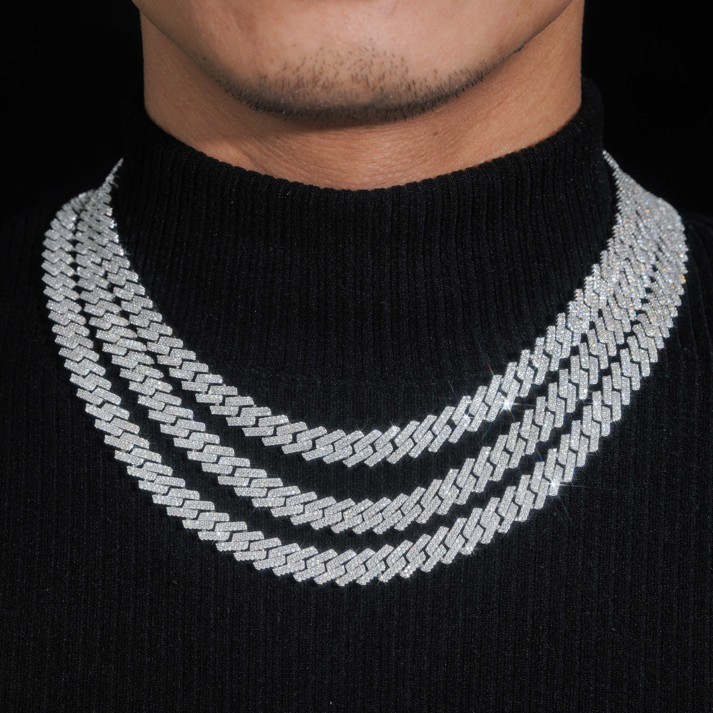 Silver Cuban Chain Necklace 10MM Lab Grown Diamond