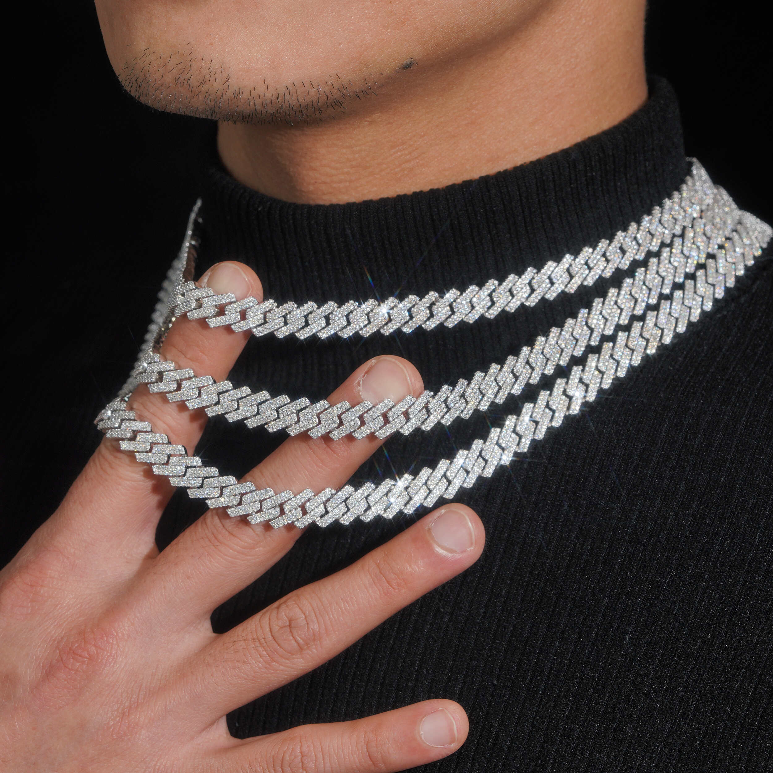 Silver Cuban Chain Necklace 10MM Lab Grown Diamond