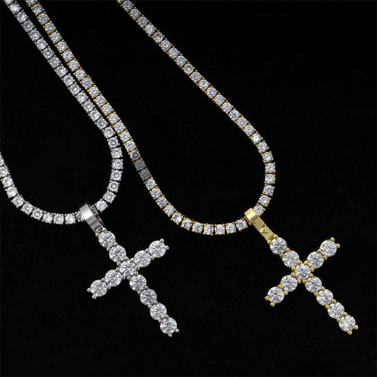 925 Sterling Silver GRA 5MM Moissanite Diamond Cross Pendant For Men Necklace