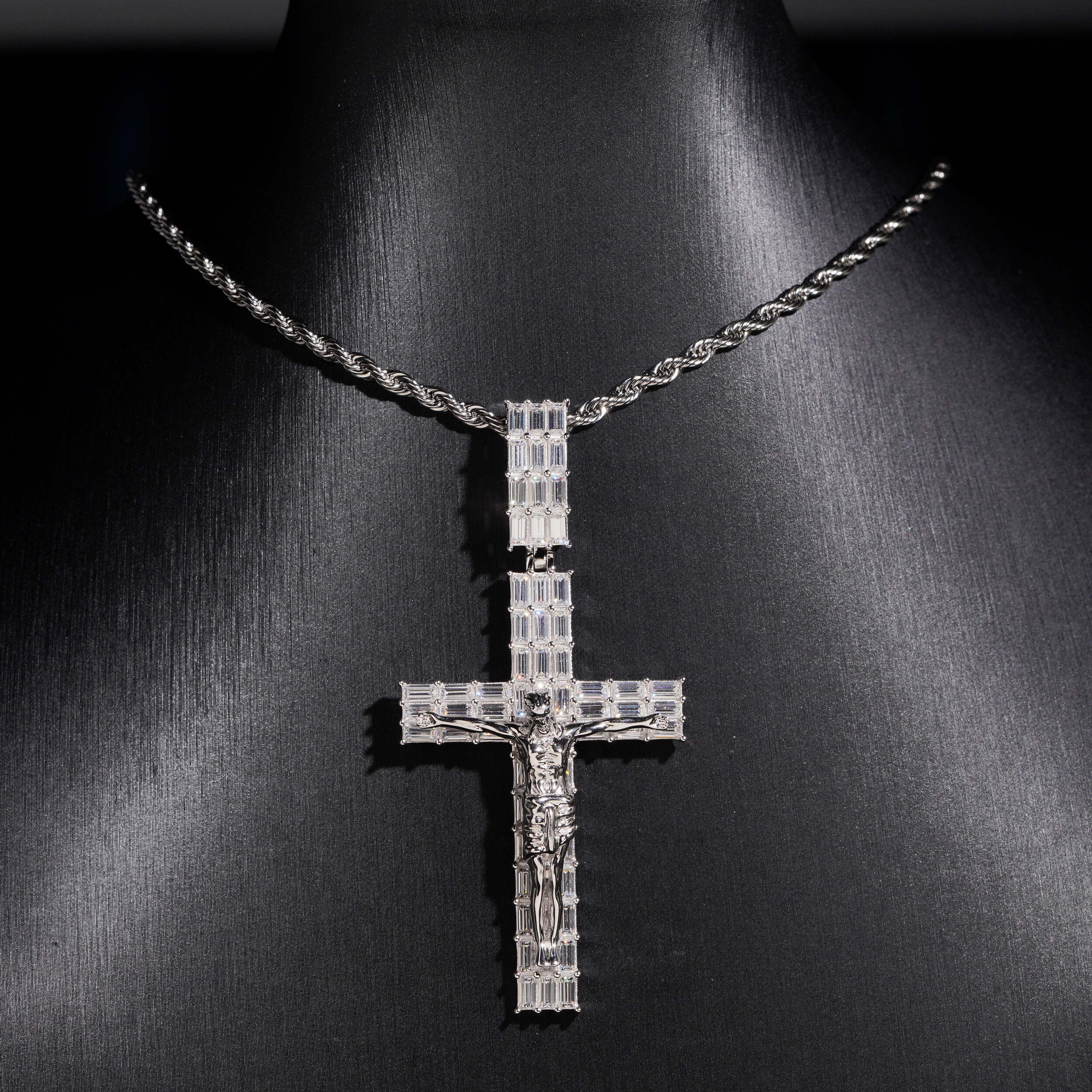 925 Sterling Silver Moissanite Jesus Baguette Cross Pendant Charm Fit For 10MM Cuban Chain