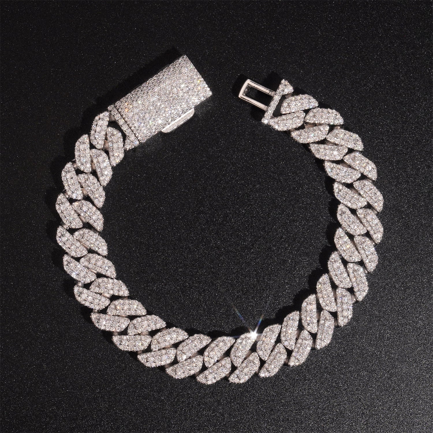 VVS Moissanite Diamond Cuban Bracelet Brass 10MM Three Rows