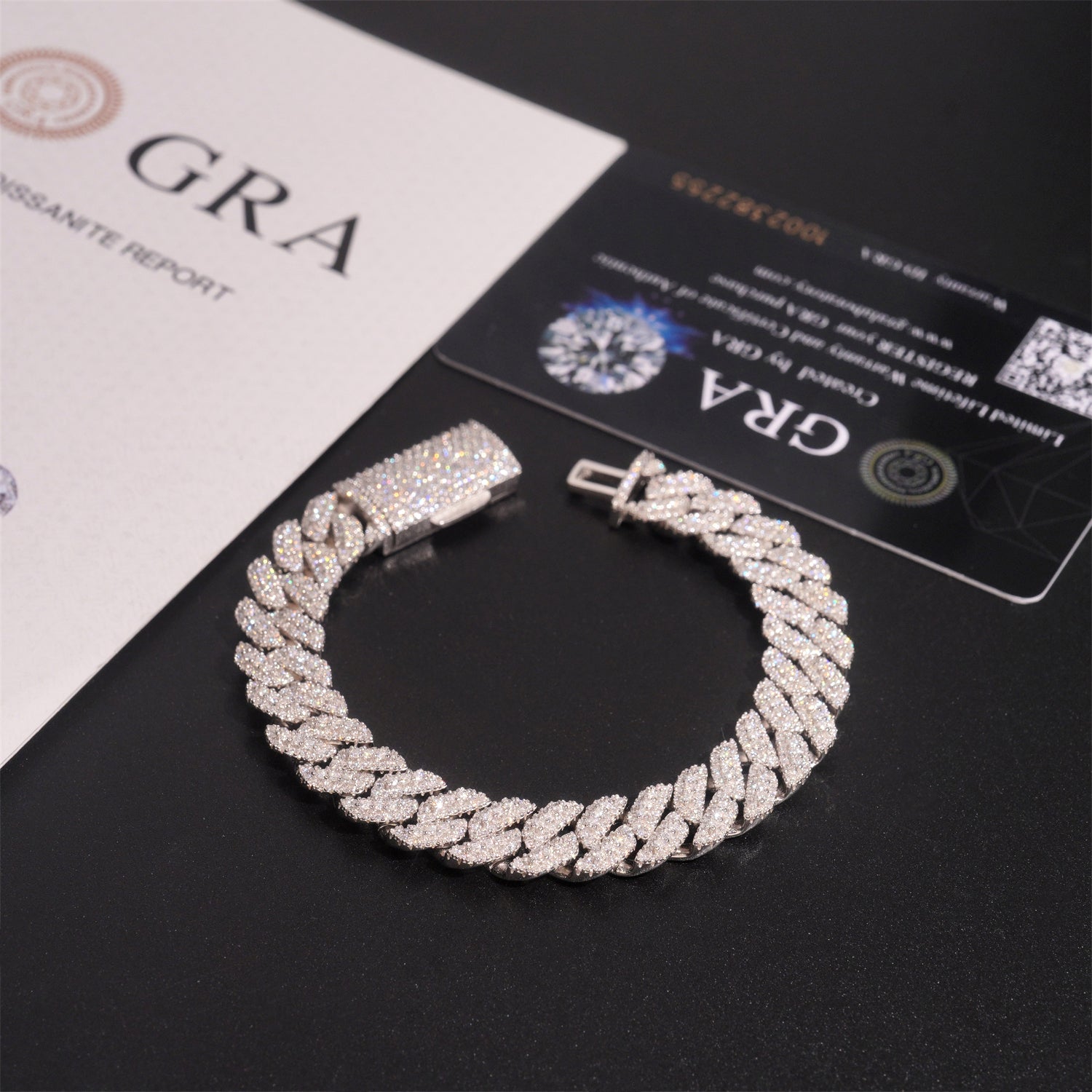 VVS Moissanite Diamond Cuban Bracelet Brass 10MM Three Rows