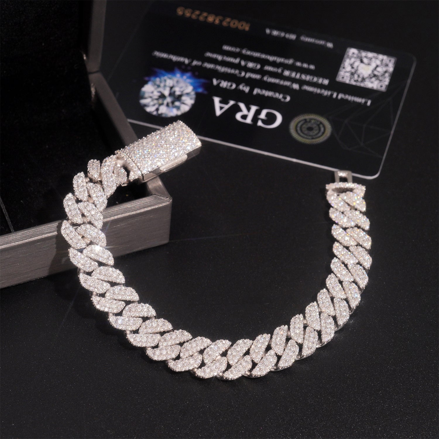 VVS Moissanite Diamond Cuban Bracelet Brass 10MM Three Rows