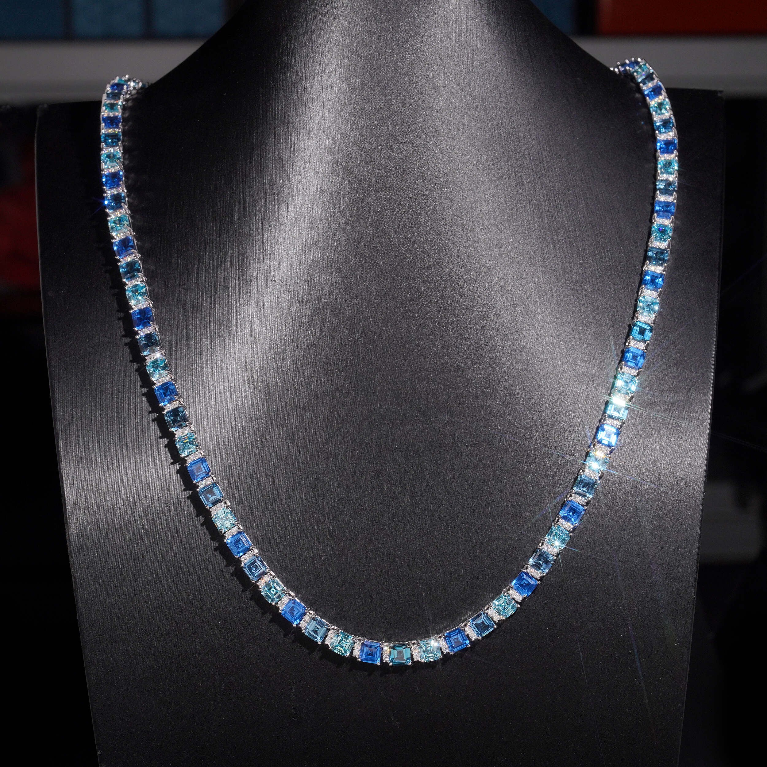 6MM Emerald Cut Cubic Zirconia Mix White Moissanite Tennis Chain Necklace