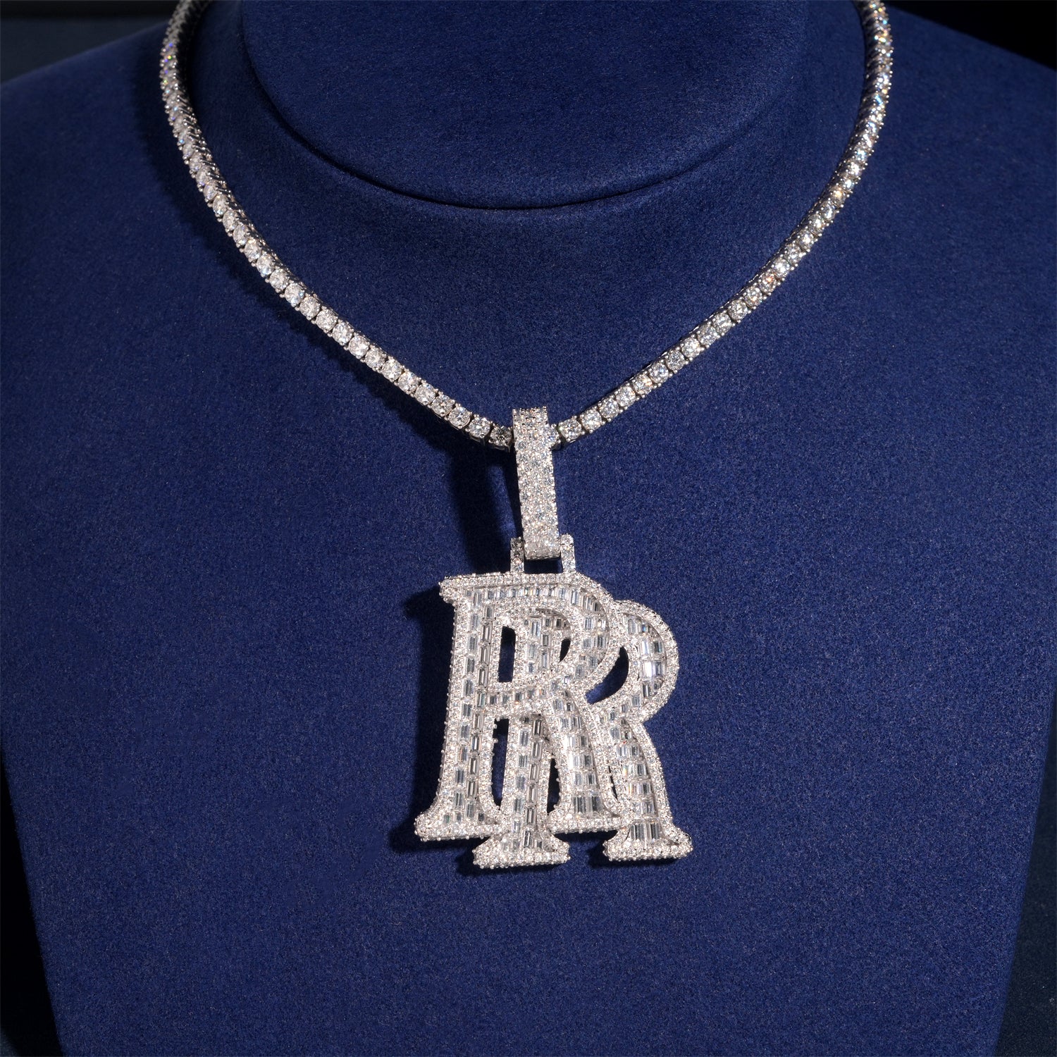 Round Mix Baguette Design Double R VVS Moissanite Diamond Match 15MM Cuban Link Chain