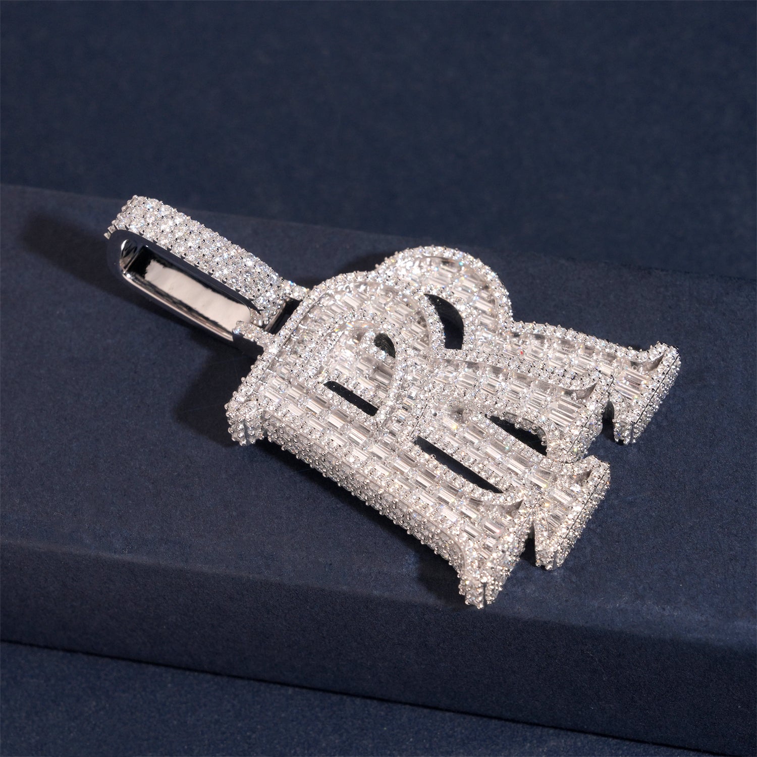 Round Mix Baguette Design Double R VVS Moissanite Diamond Match 15MM Cuban Link Chain