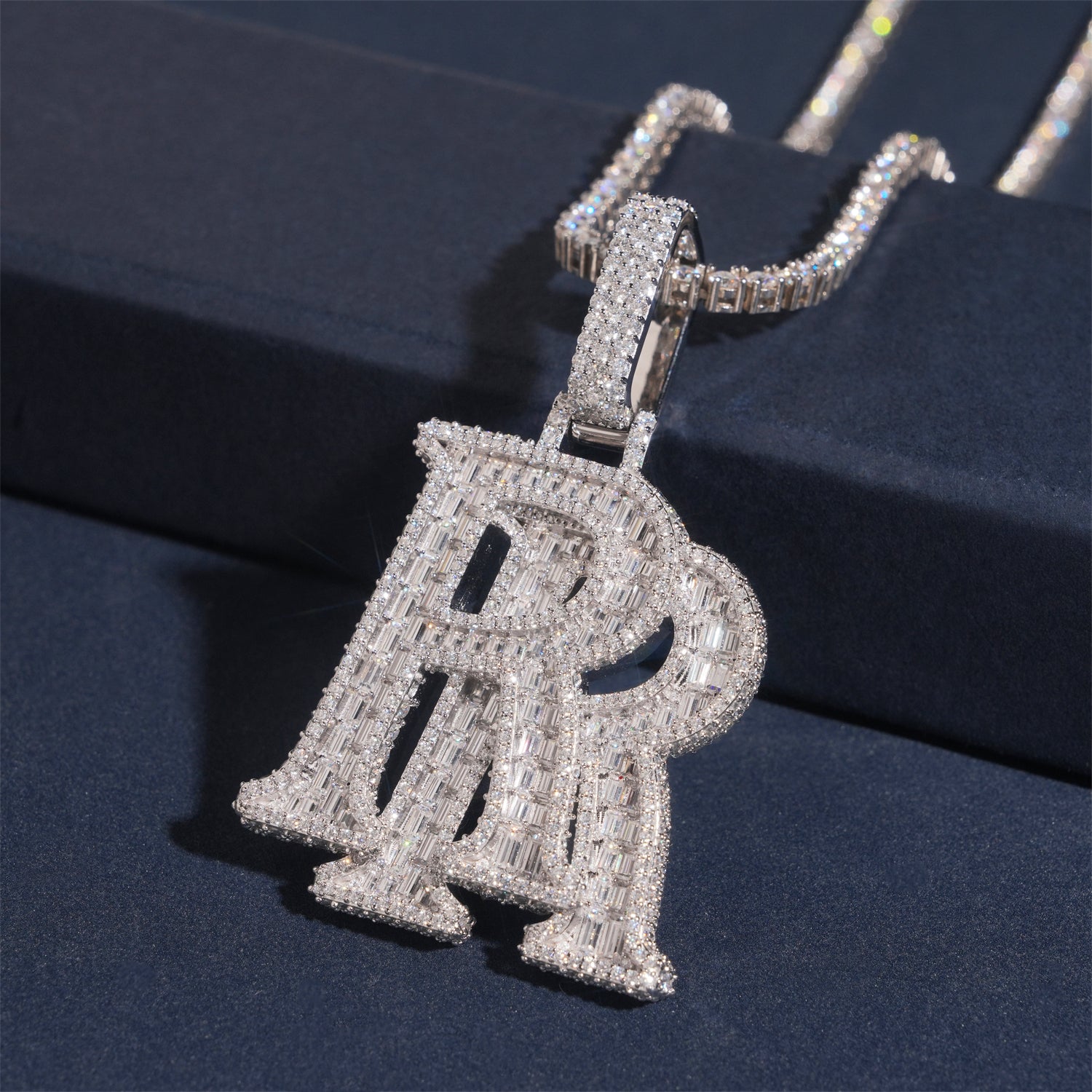 Round Mix Baguette Design Double R VVS Moissanite Diamond Match 15MM Cuban Link Chain