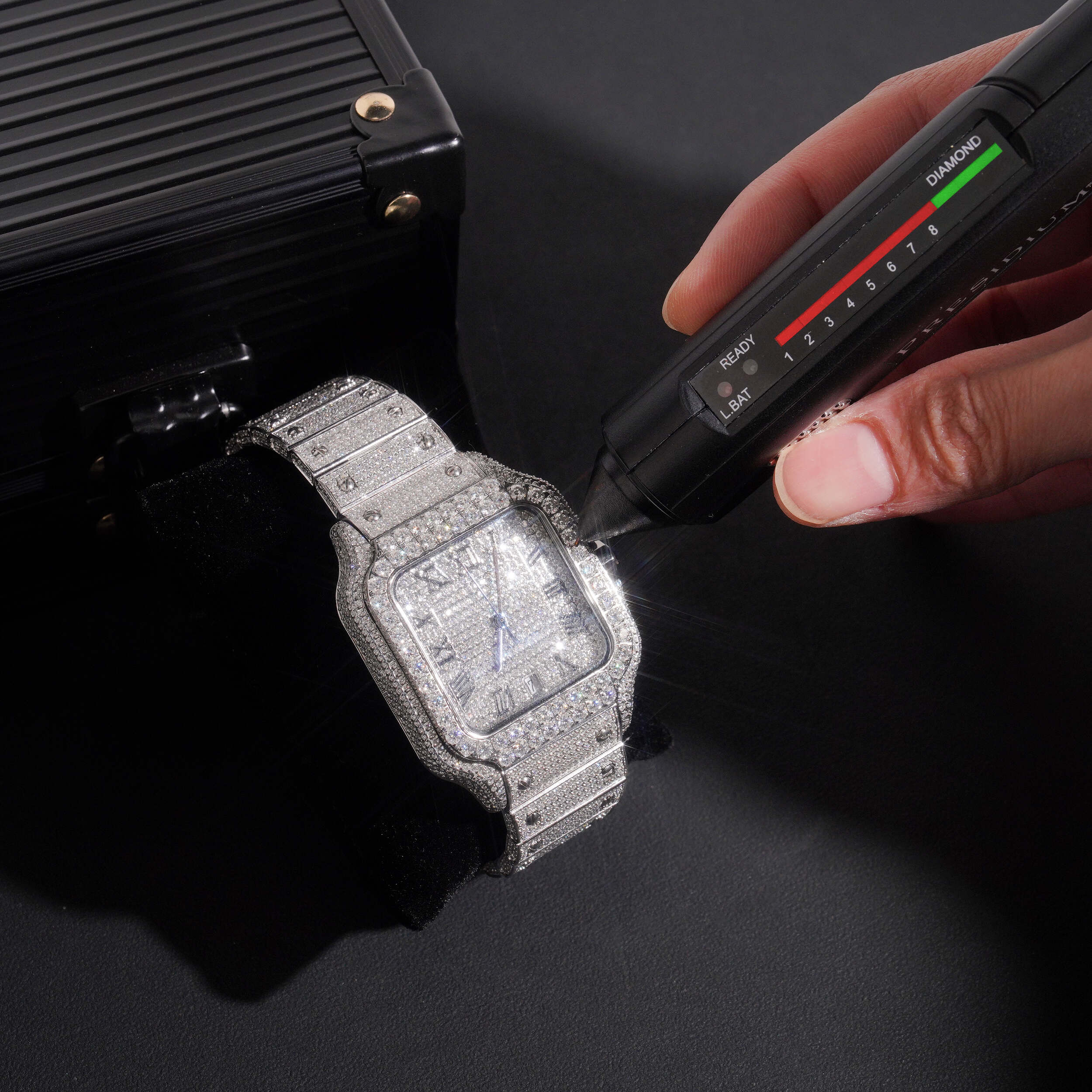 Iced Out Men Watch Moissanite Diamond Pass Diamond Tester