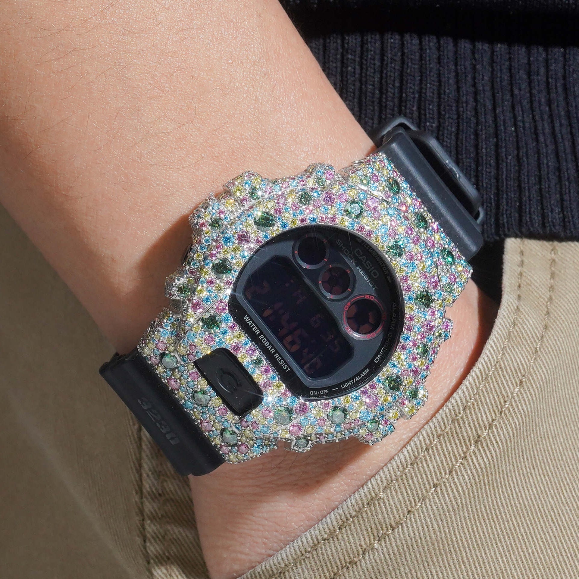 Mosaic Setting Color Moissanite Diamond G Shock Watch