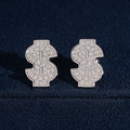 925 Sterling Silver VVS Lab Grown Dollar Sign Stud Earrings
