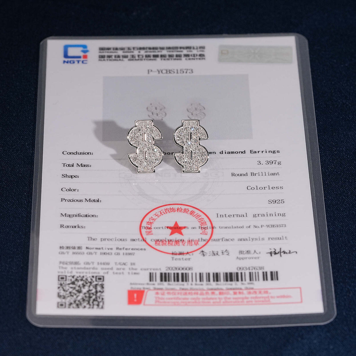 925 Sterling Silver VVS Lab Grown Dollar Sign Stud Earrings