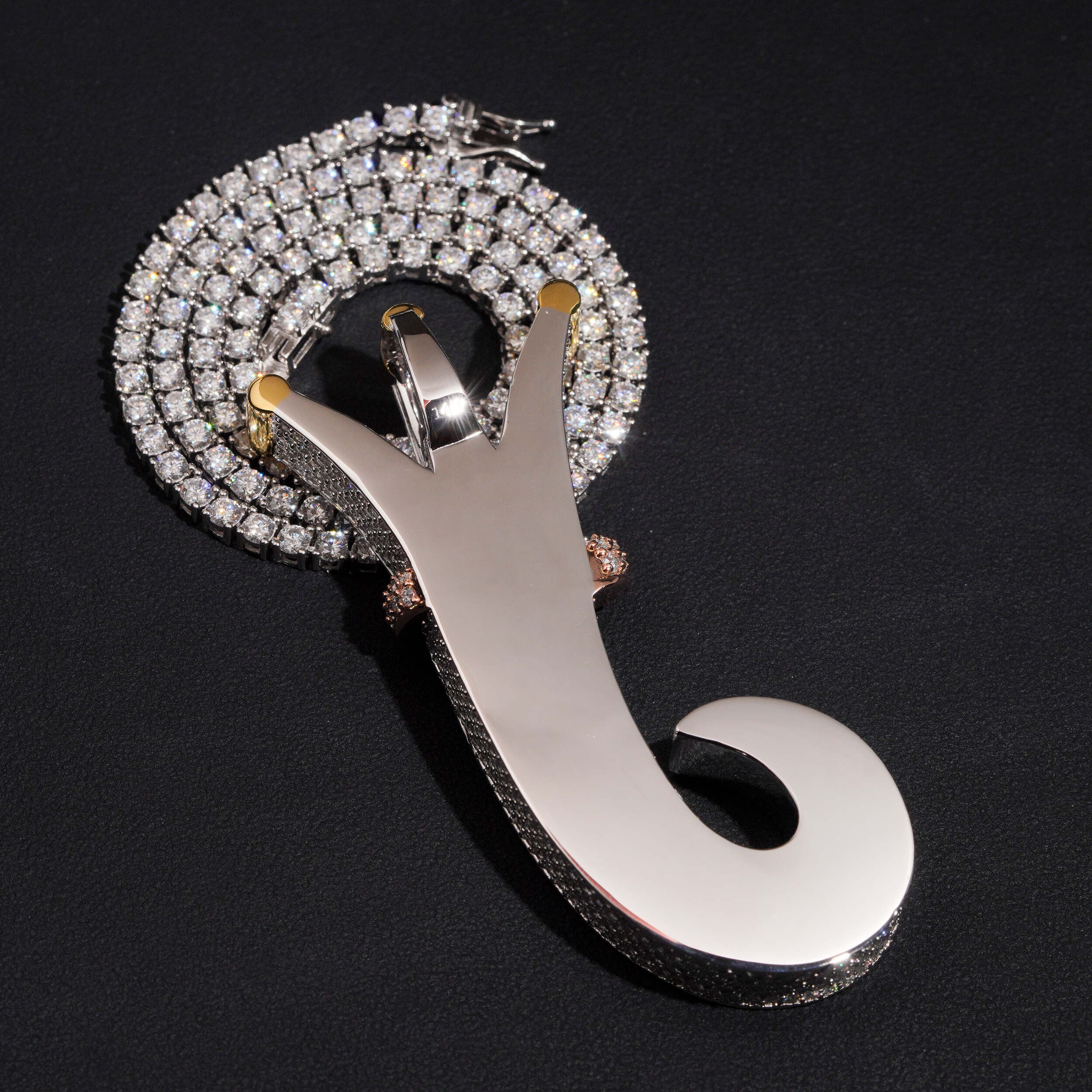 Crown Style Initial Letter J Pendant Moissanite Diamond