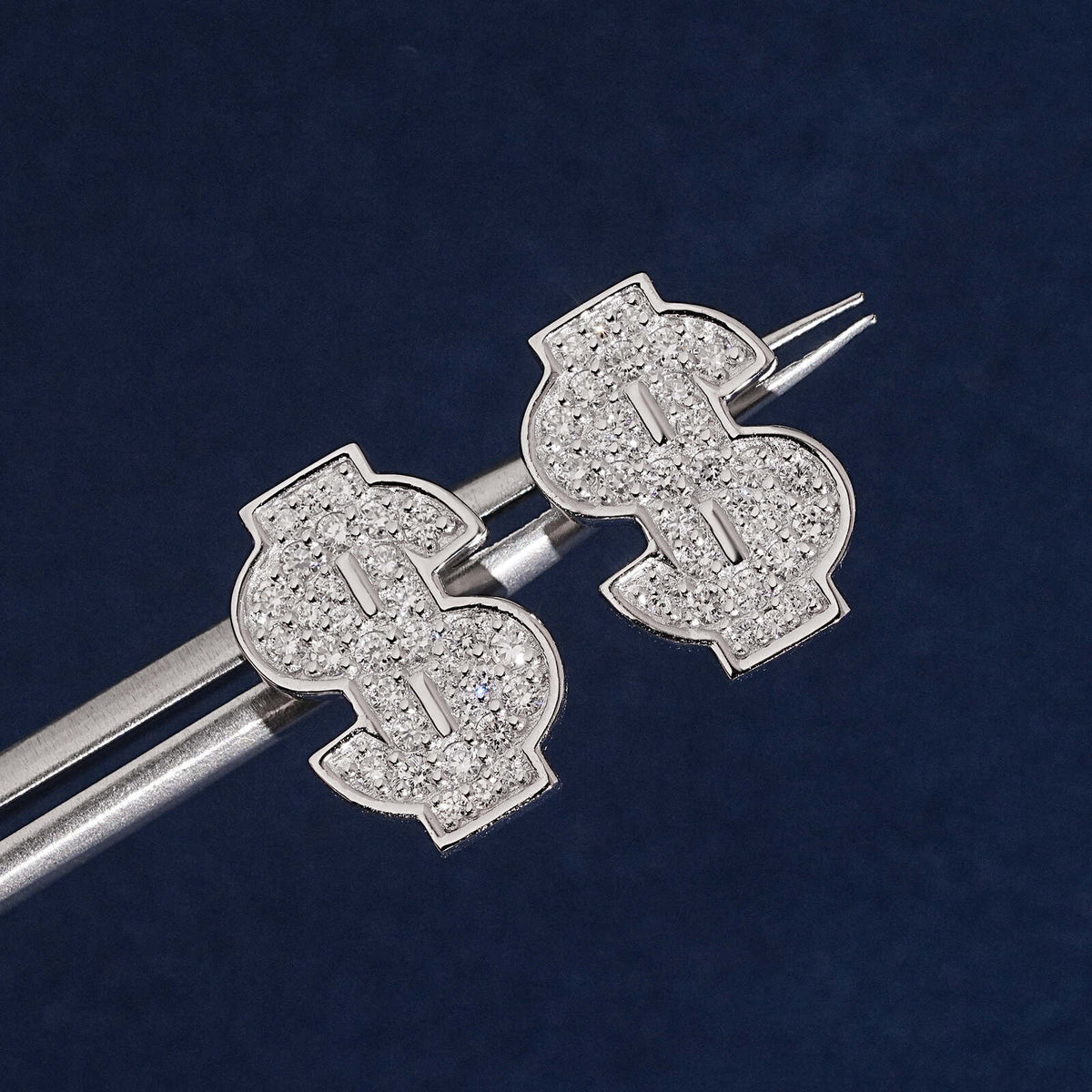 925 Sterling Silver VVS Lab Grown Dollar Sign Stud Earrings