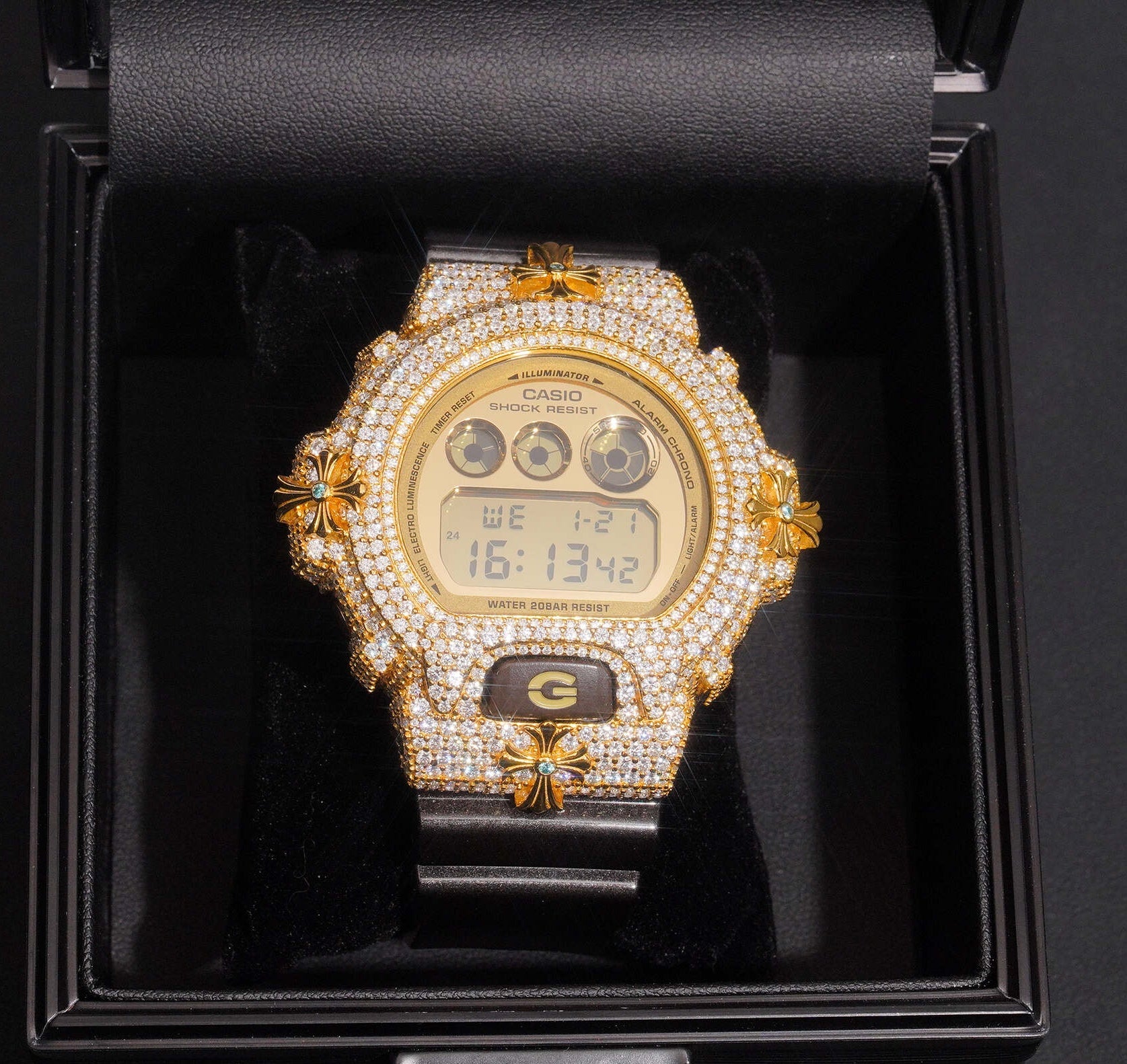 Chrome Heart Style G Shock DW6900 Iced Moissanite Watch