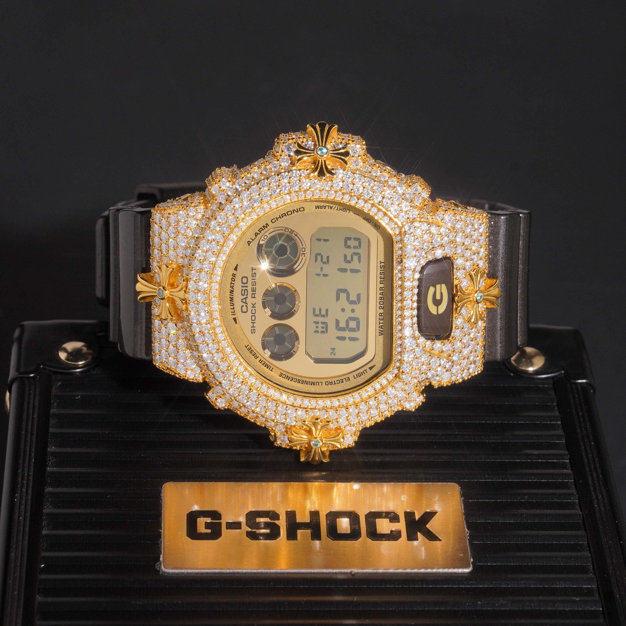 Chrome Heart Style G Shock DW6900 Iced Moissanite Watch