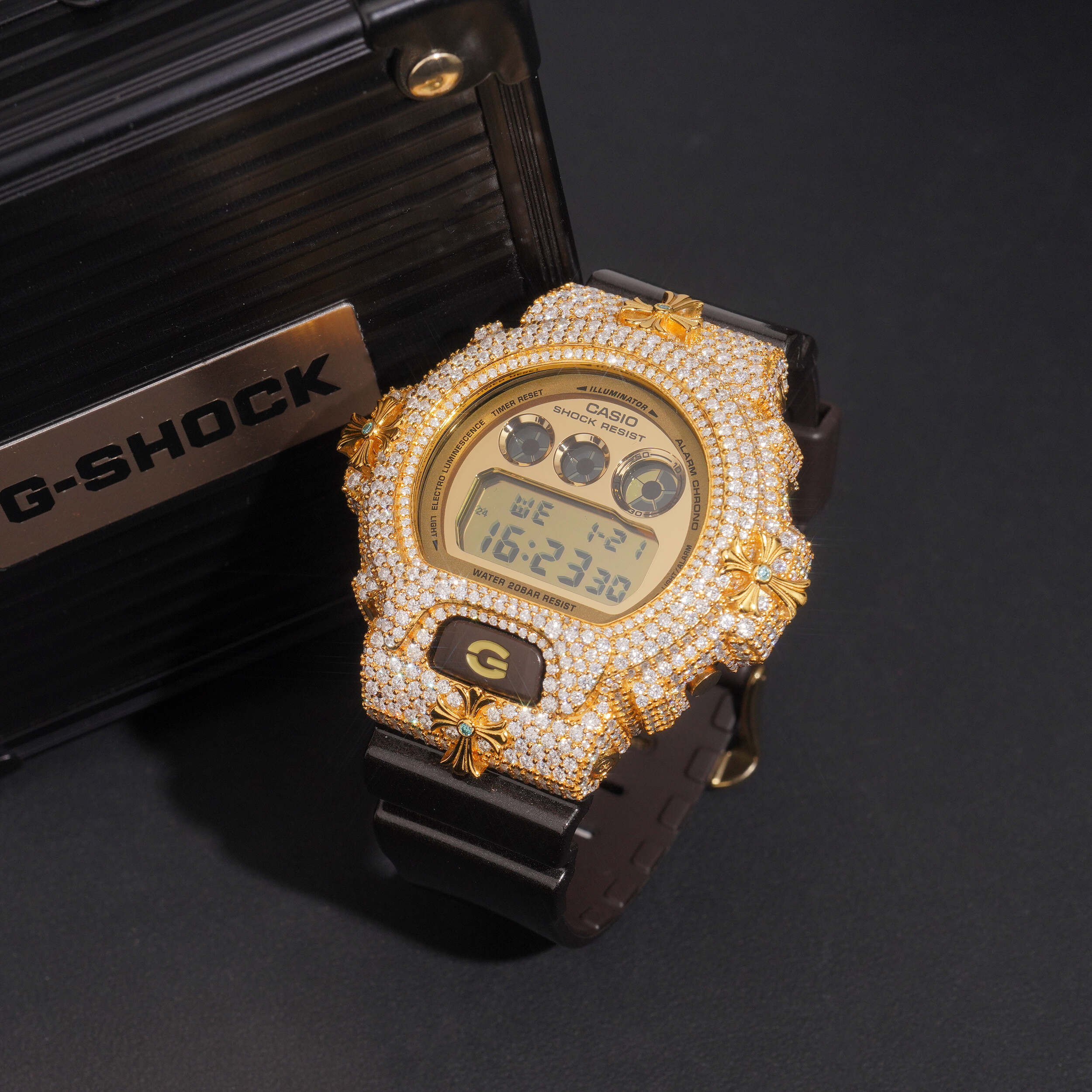 Chrome Heart Style G Shock DW6900 Iced Moissanite Watch